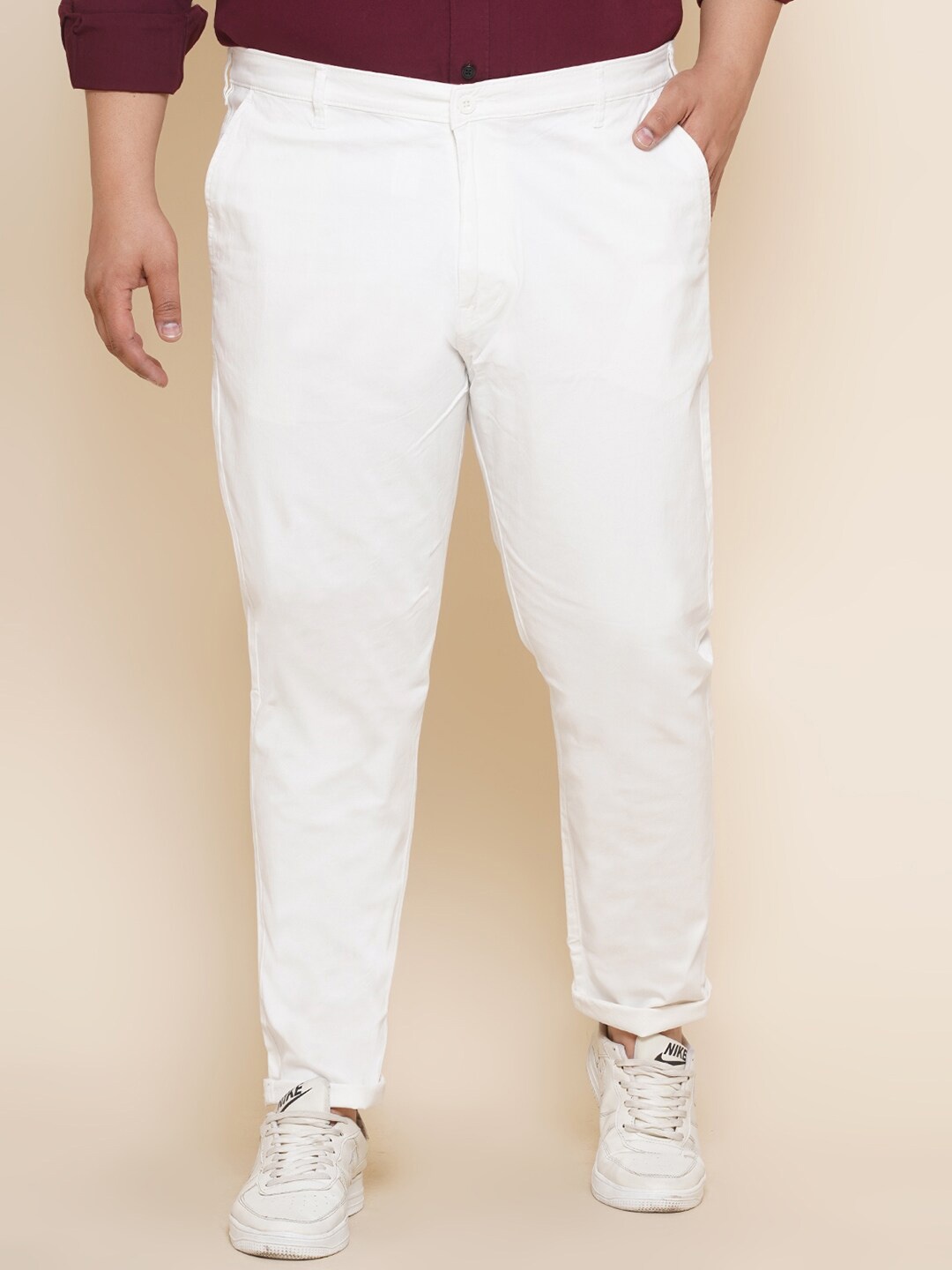 

John Pride Plus Size Men Mid-Rise Easy Wash Trousers, White