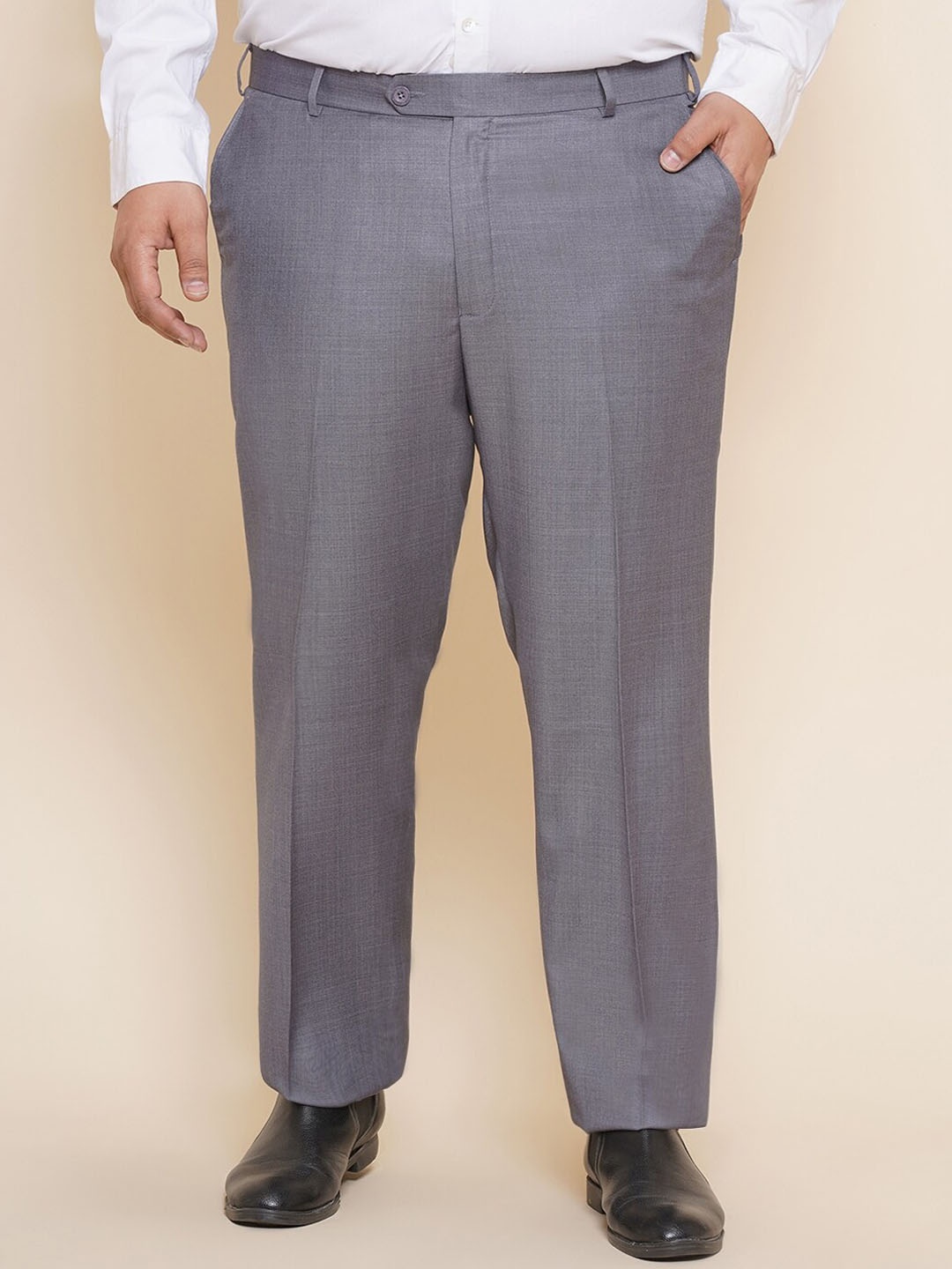 

John Pride Men Plus Size Easy Wash Formal Trousers, Grey