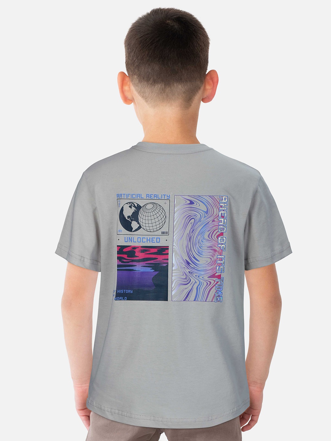 

Gini and Jony Boys Graphic Printed Cotton T-shirt, Grey
