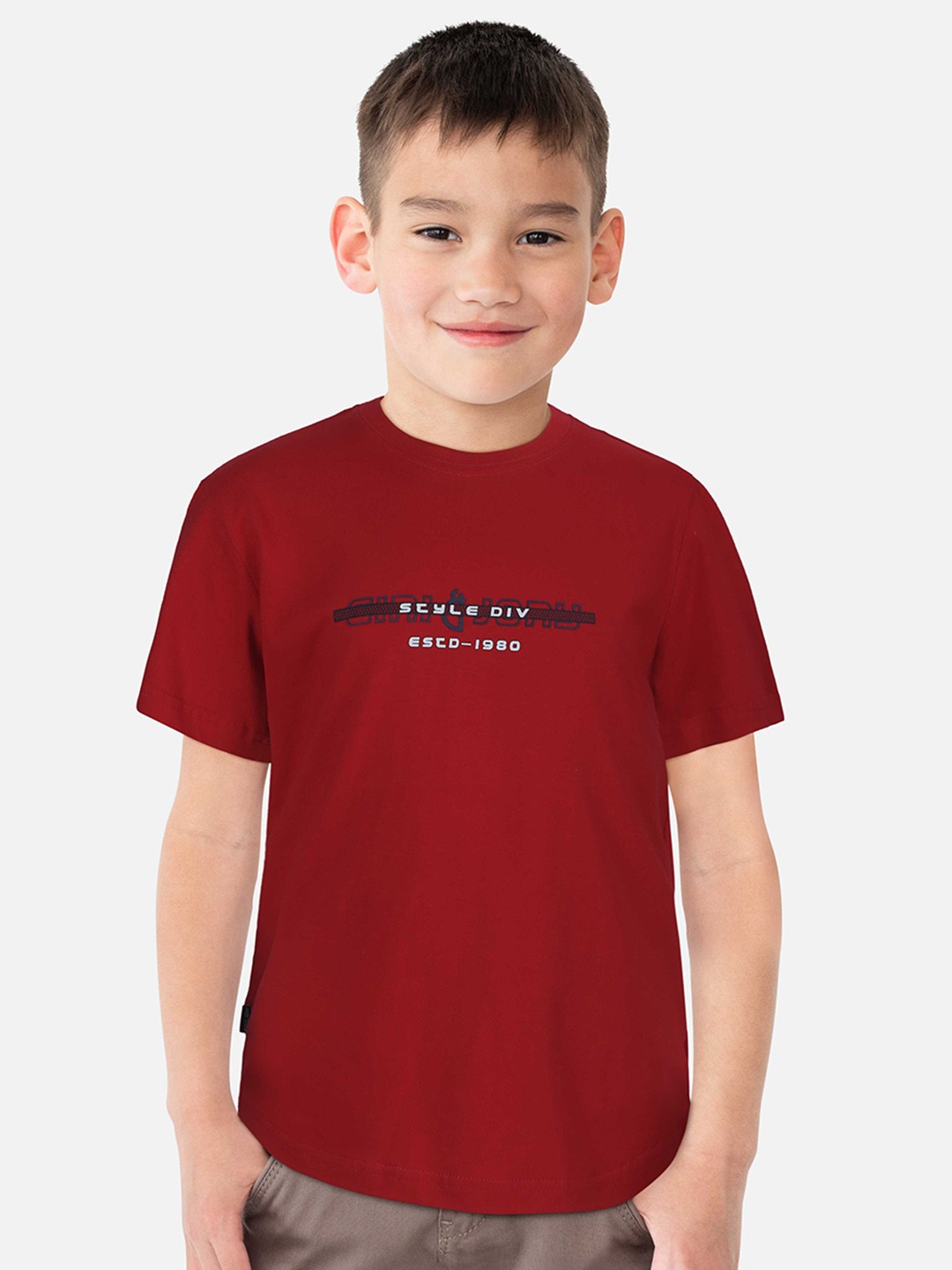 

Gini and Jony Boys Typography Printed Cotton T-shirt, Red