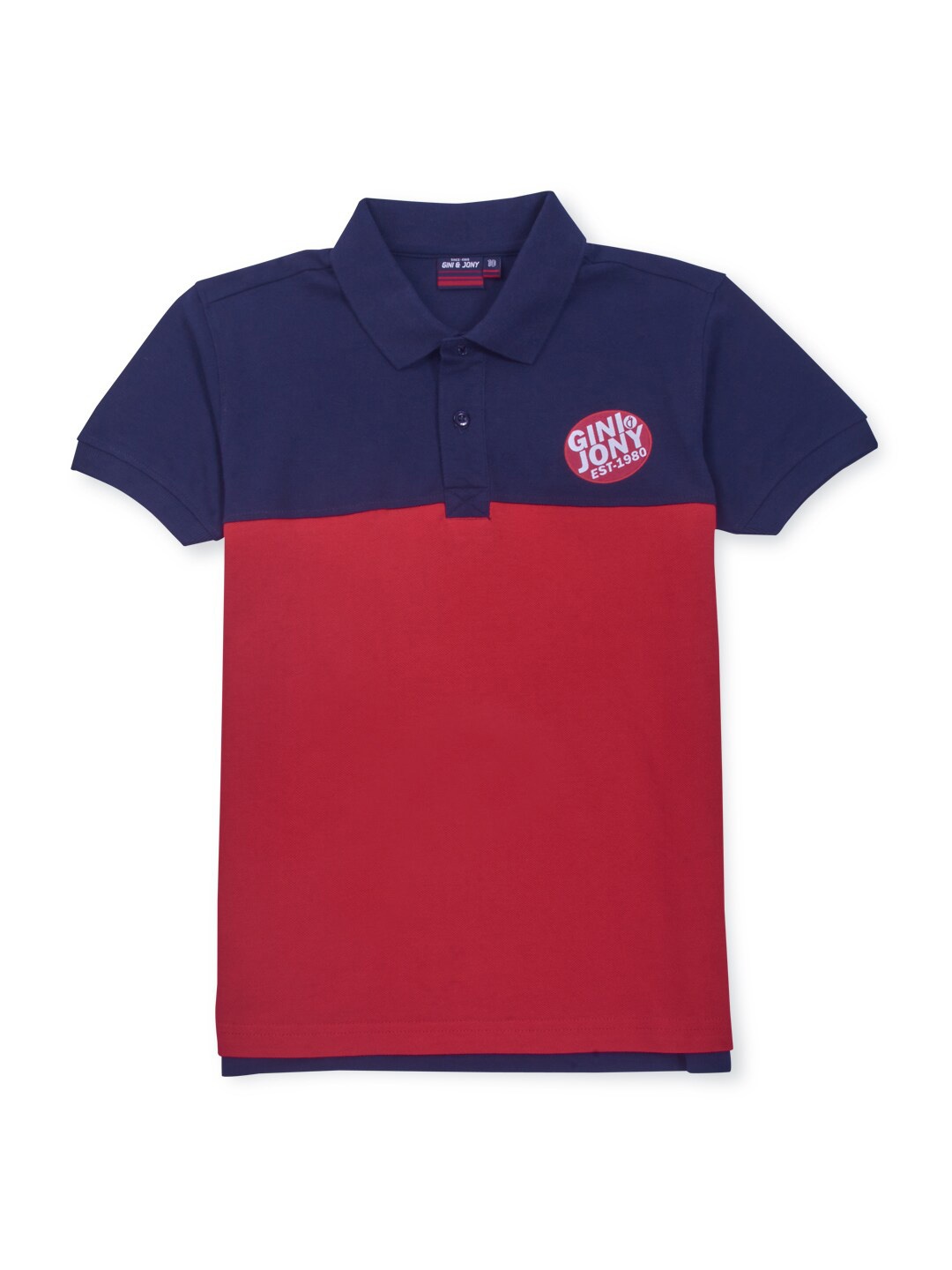 

Gini and Jony Boys Colourblocked Polo Collar Cotton T-shirt, Navy blue