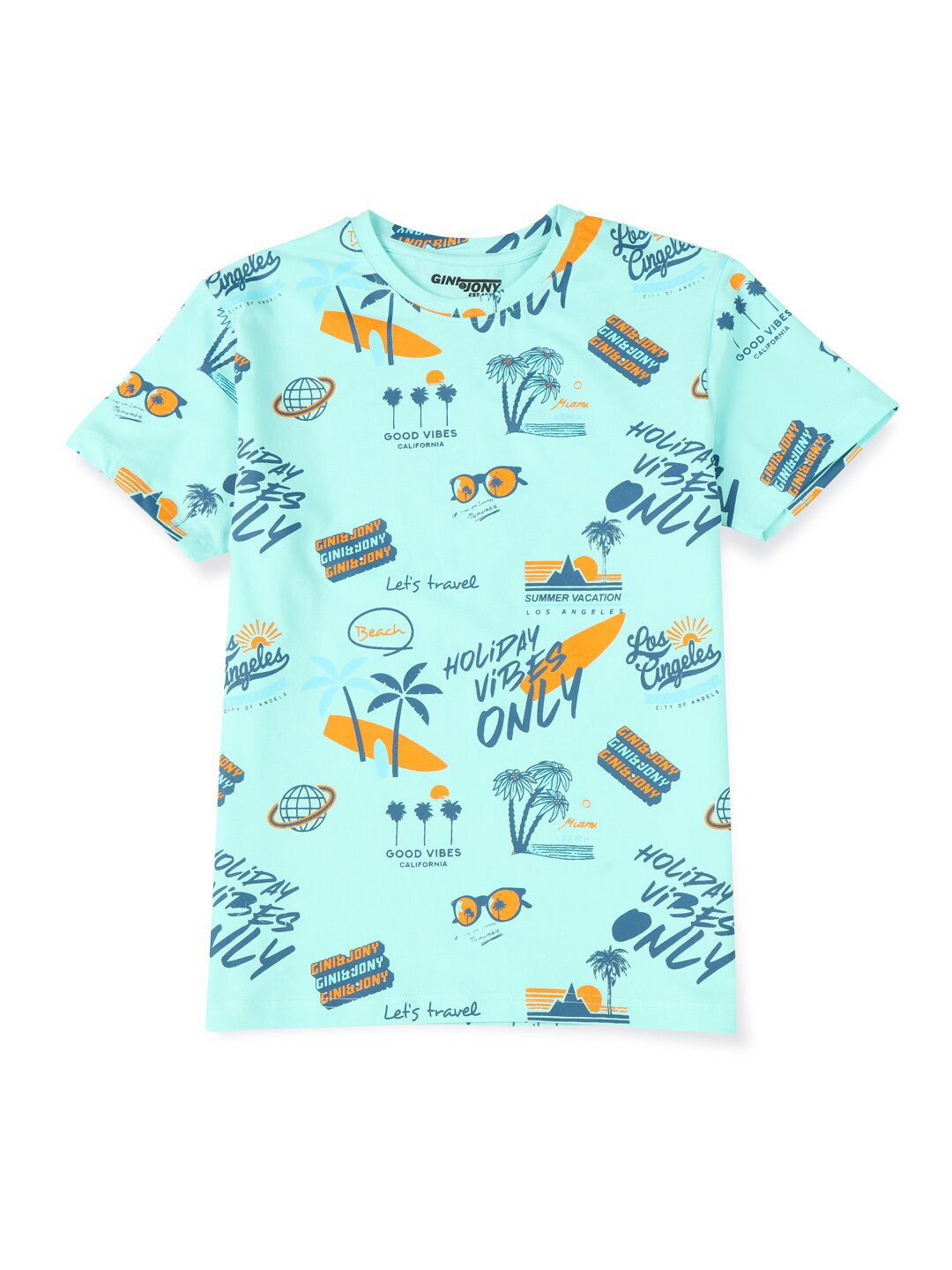 

Gini and Jony Boys Conversational Printed Round Neck Cotton T-shirt, Blue