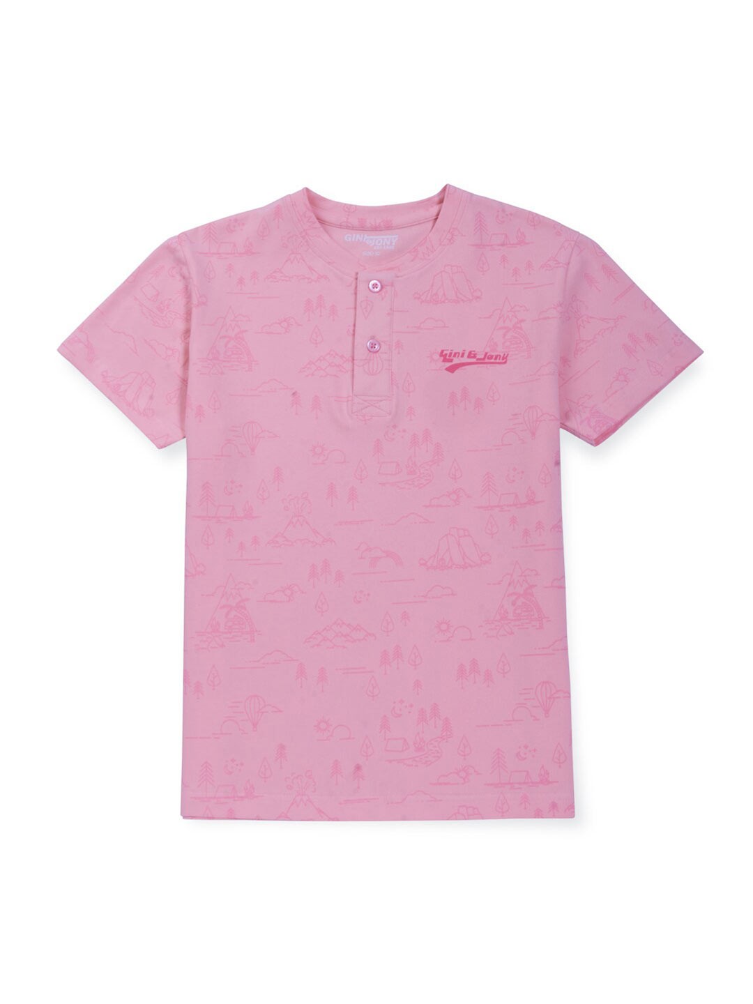 

Gini and Jony Boys Conversational Printed Henley Neck Cotton Casual T-Shirt, Pink