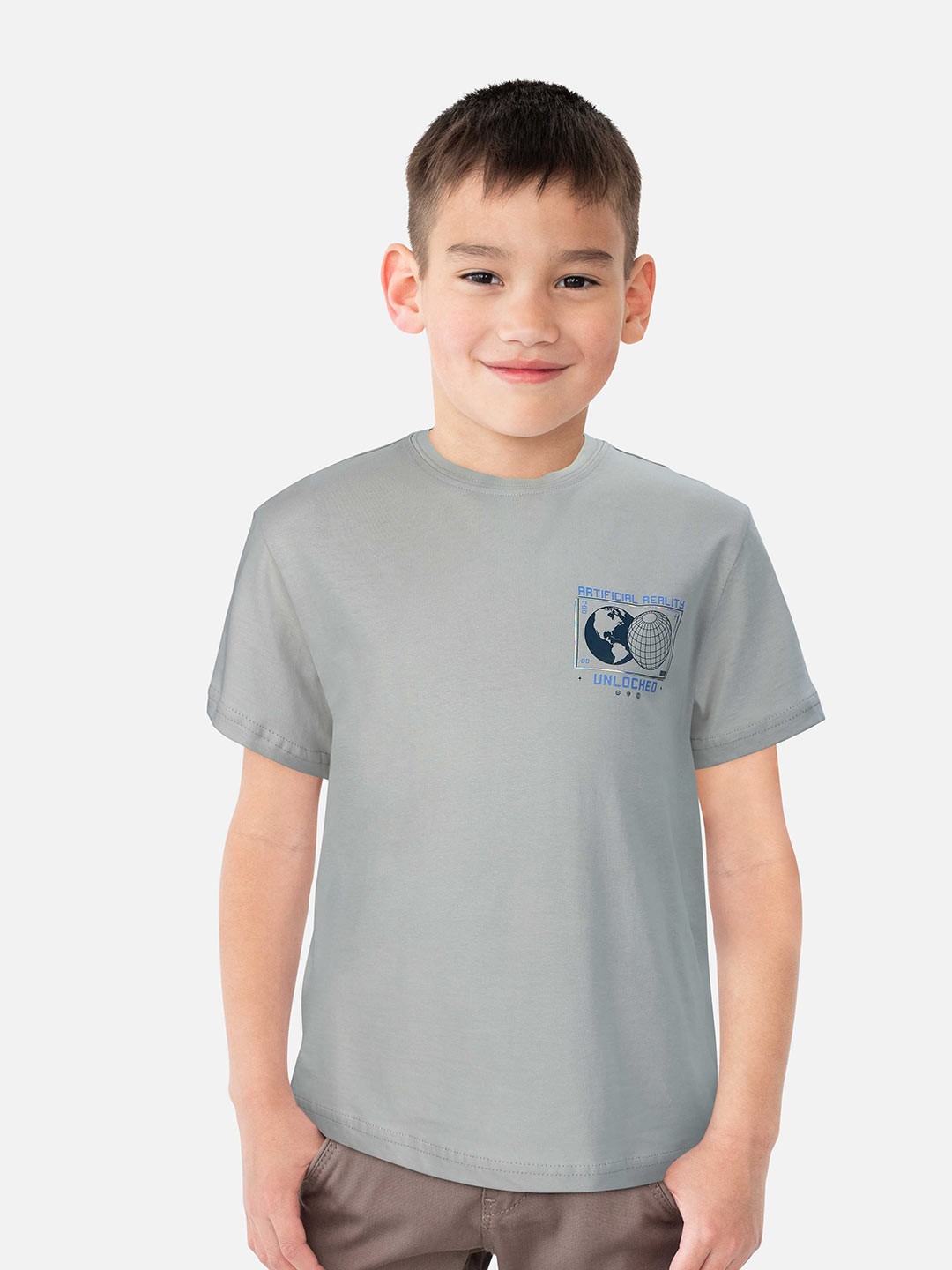 

Gini and Jony Boys Graphic Printed Cotton T-shirt, Grey