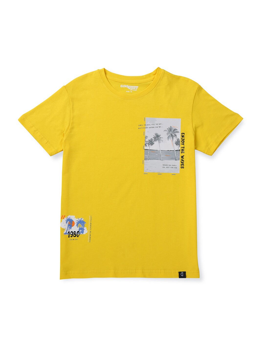

Gini and Jony Boys Graphic Printed Cotton T-shirt, Yellow