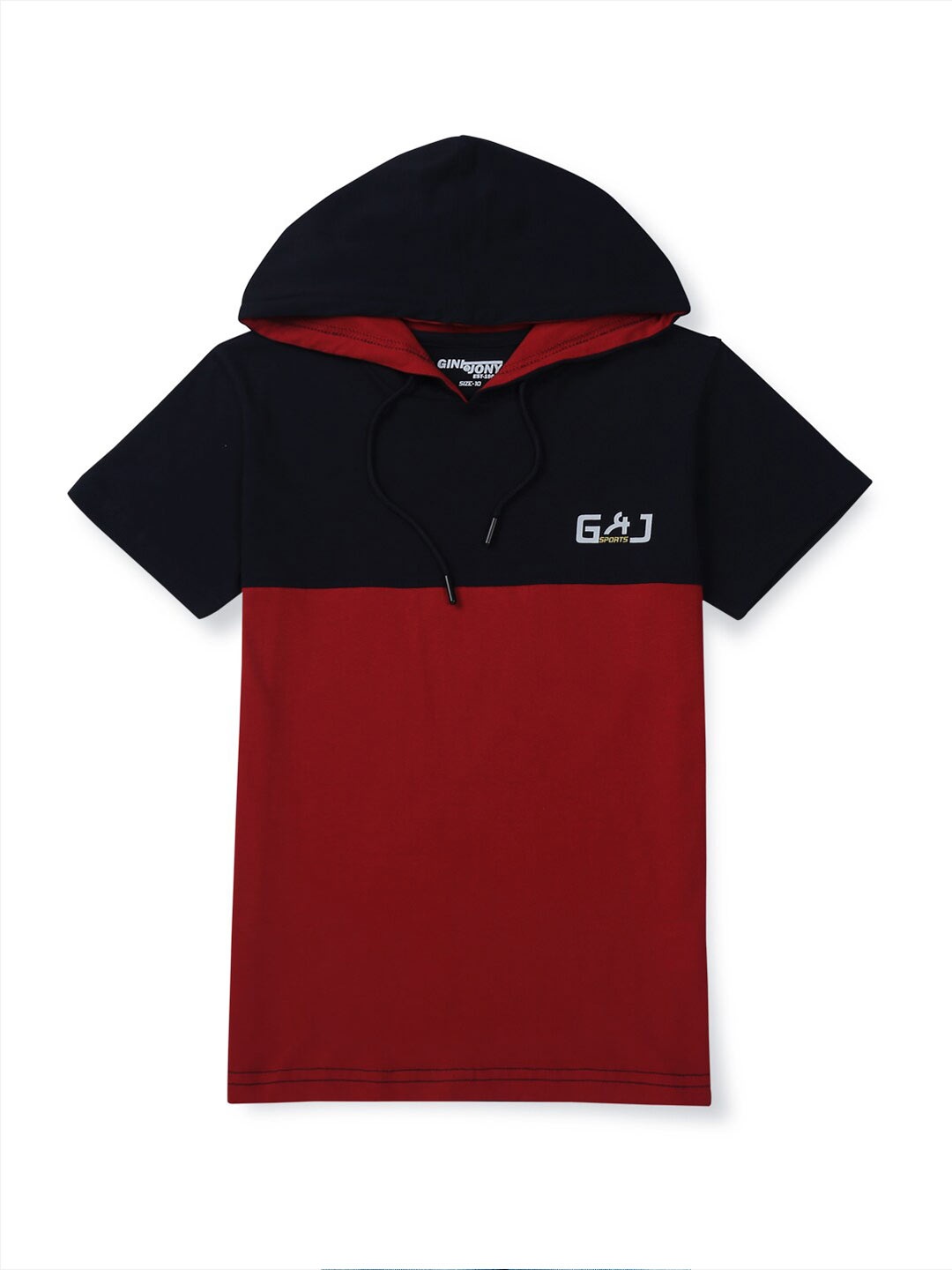 

Gini and Jony Infants Boys Colourblocked Hooded Cotton T-shirt, Red