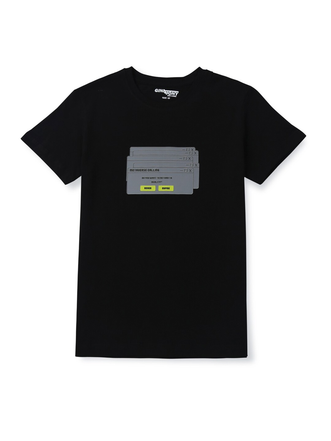 

Gini and Jony Boys Conversational Printed Cotton Casual T-Shirt, Black