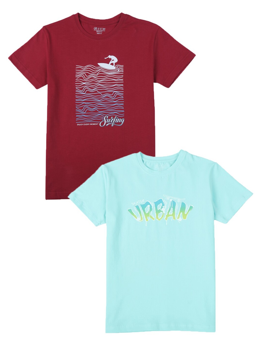 

Gini and Jony Boys Pack Of 2 Printed Round Neck Cotton T-shirt, Maroon