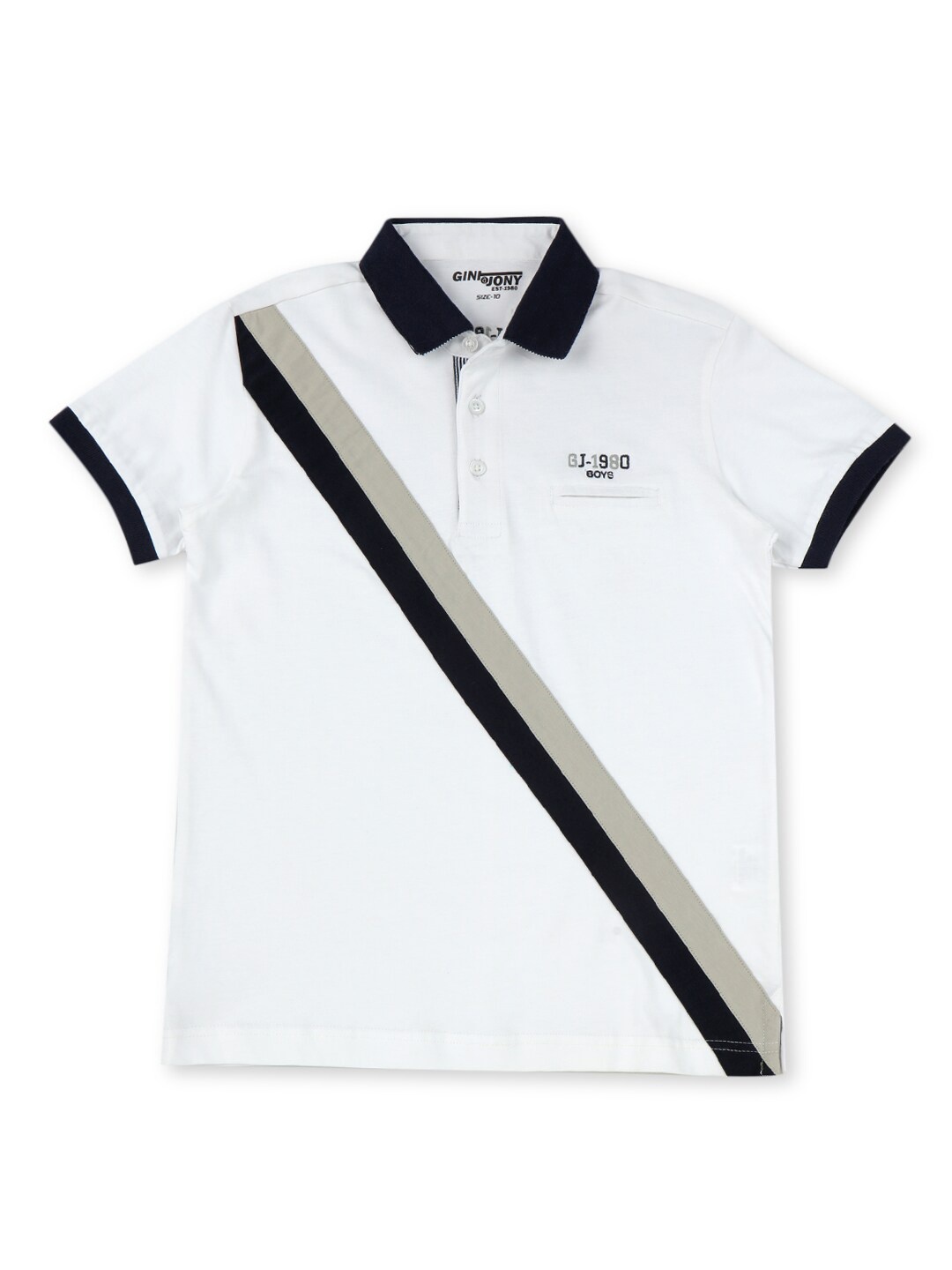 

Gini and Jony Infant Colourblocked Polo Collar Cotton T-shirt, White