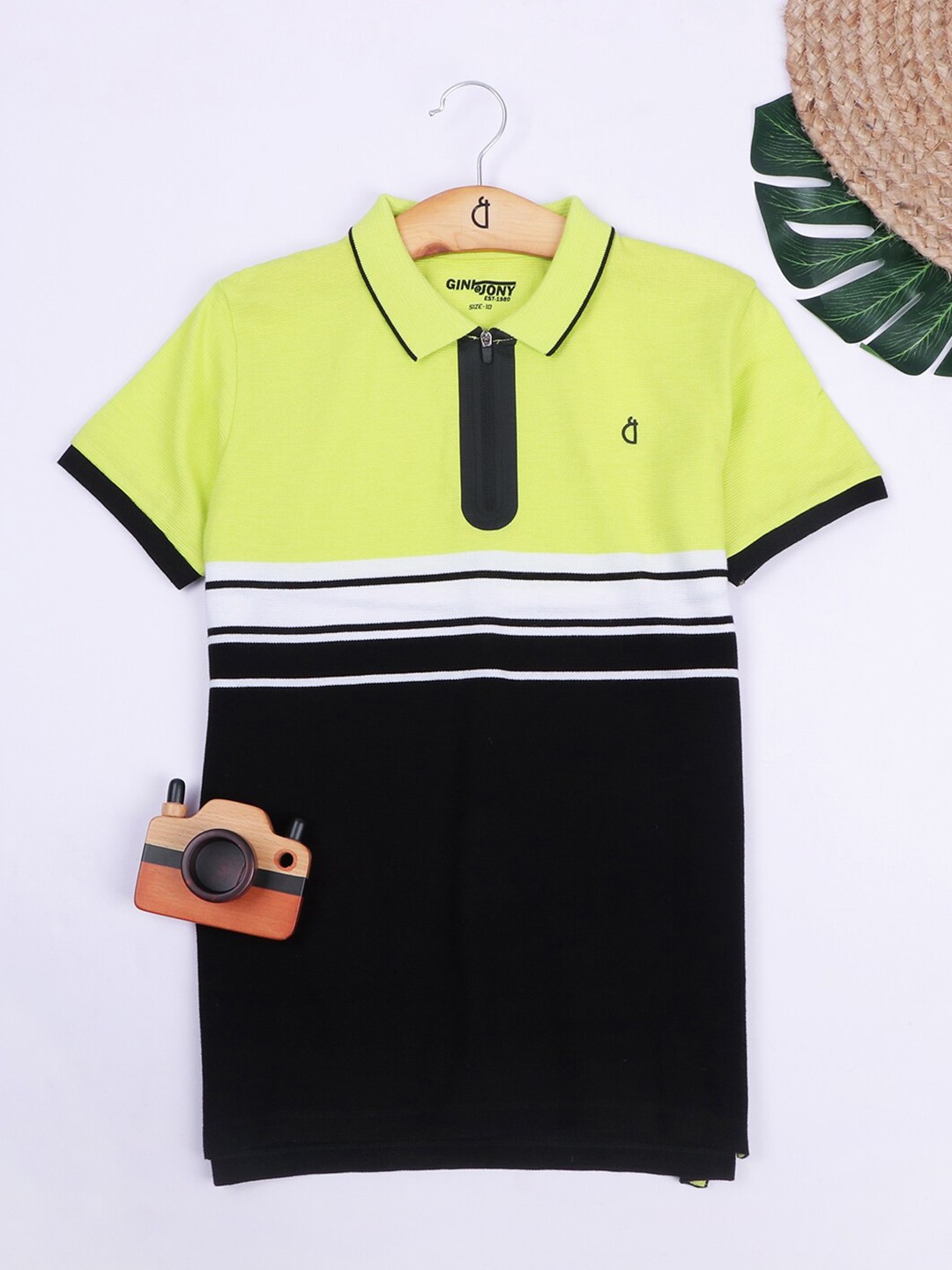 

Gini and Jony Boys Striped Polo Collar Cotton T-shirt, Green