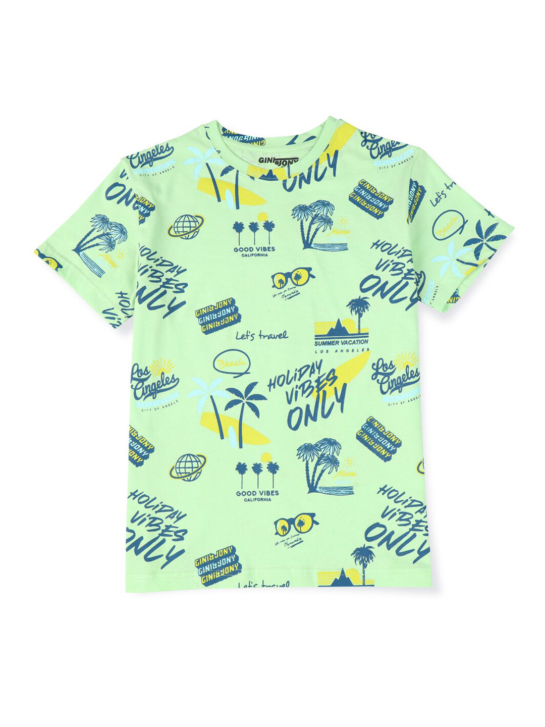 

Gini and Jony Boys Conversational Printed Cotton T-shirt, Green