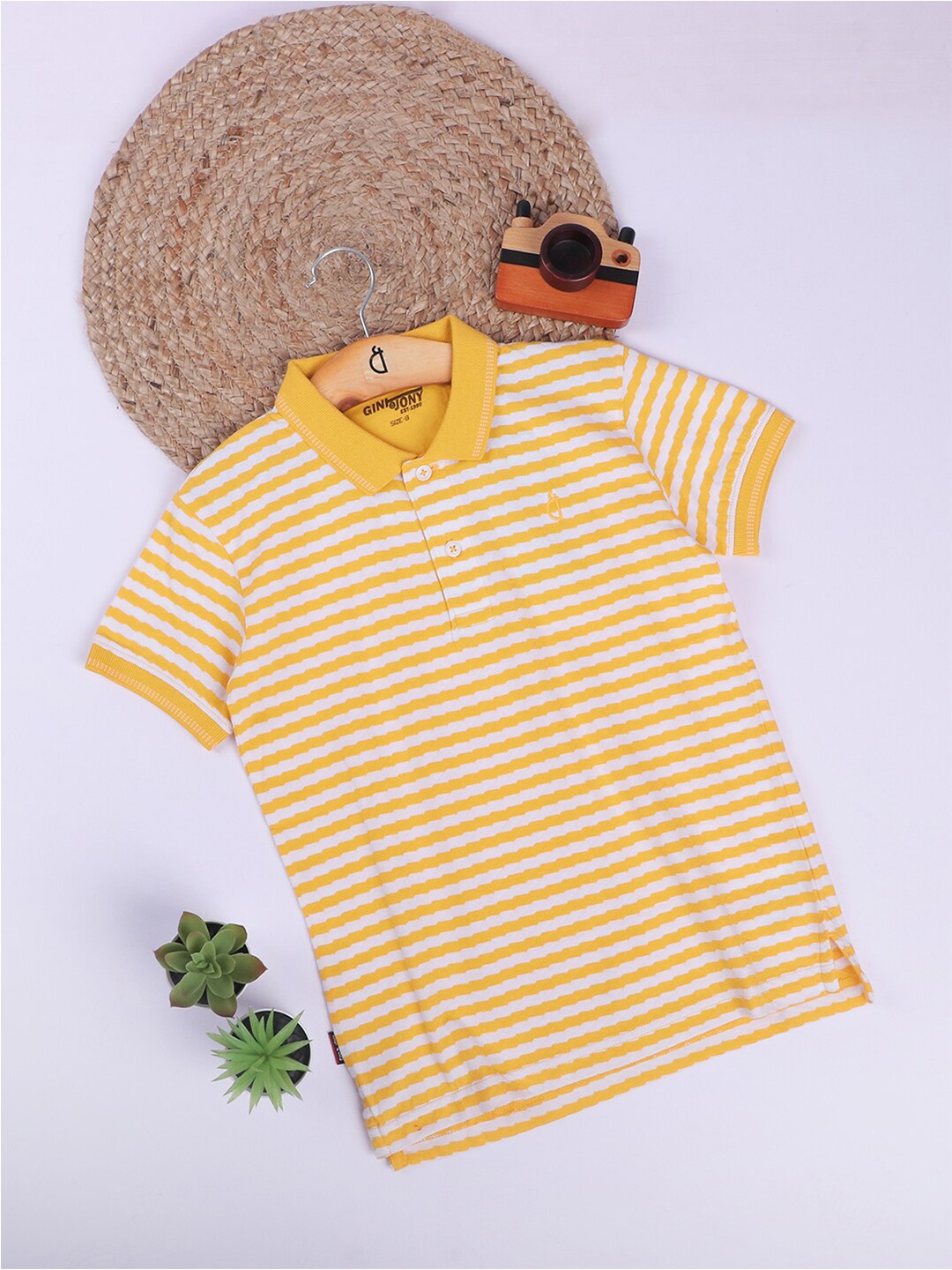 

Gini and Jony Boys Horizontal Striped Polo Collar Cotton T-shirt, Yellow
