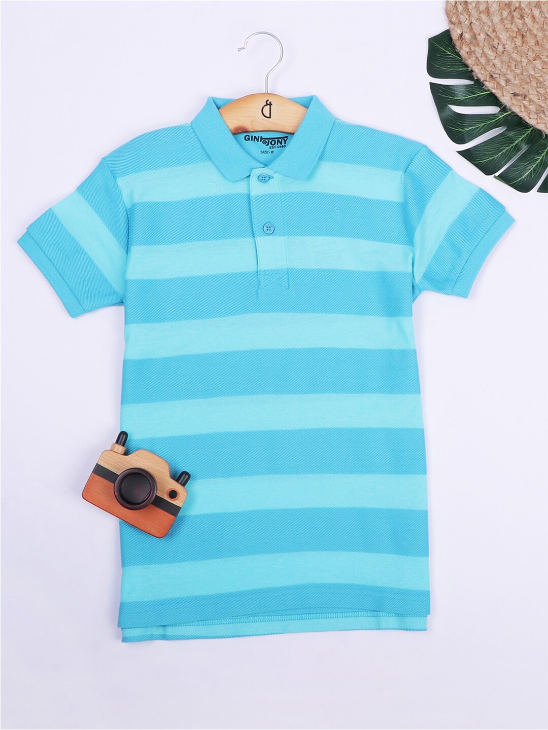 

Gini and Jony Boys Horizontal Striped Polo Collar Cotton T-shirt, Blue