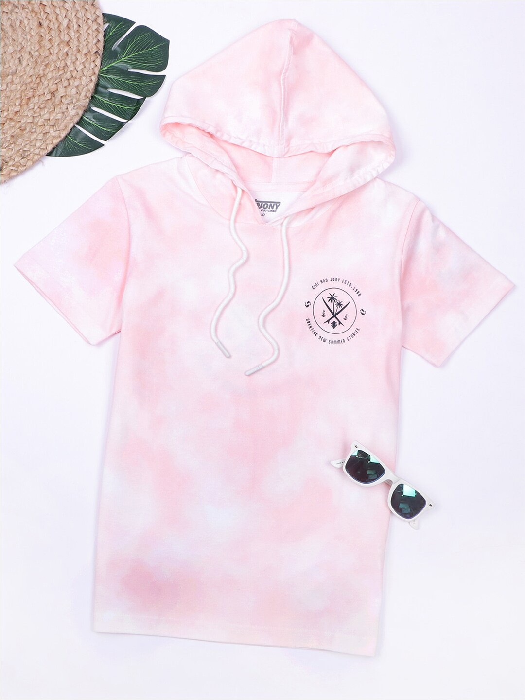 

Gini and Jony Infants Boys Tie & Dye Hooded Cotton T-shirt, Pink