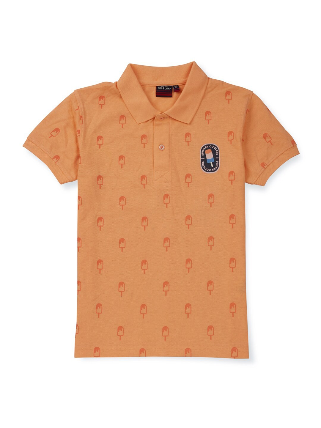 

Gini and Jony Boys Conversational Printed Polo Collar Cotton T-shirt, Orange