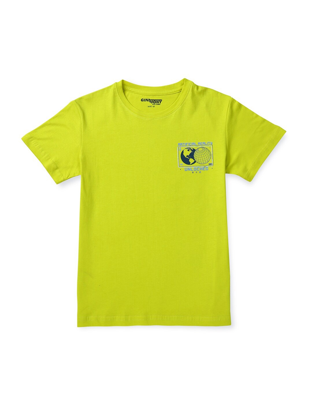 

Gini and Jony Boys Graphic Printed Cotton T-shirt, Lime green