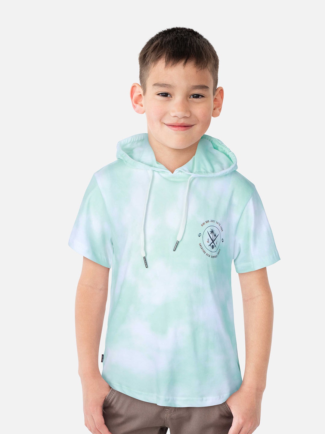 

Gini and Jony Boys Tie & Dyed Hooded Cotton T-shirt, Blue