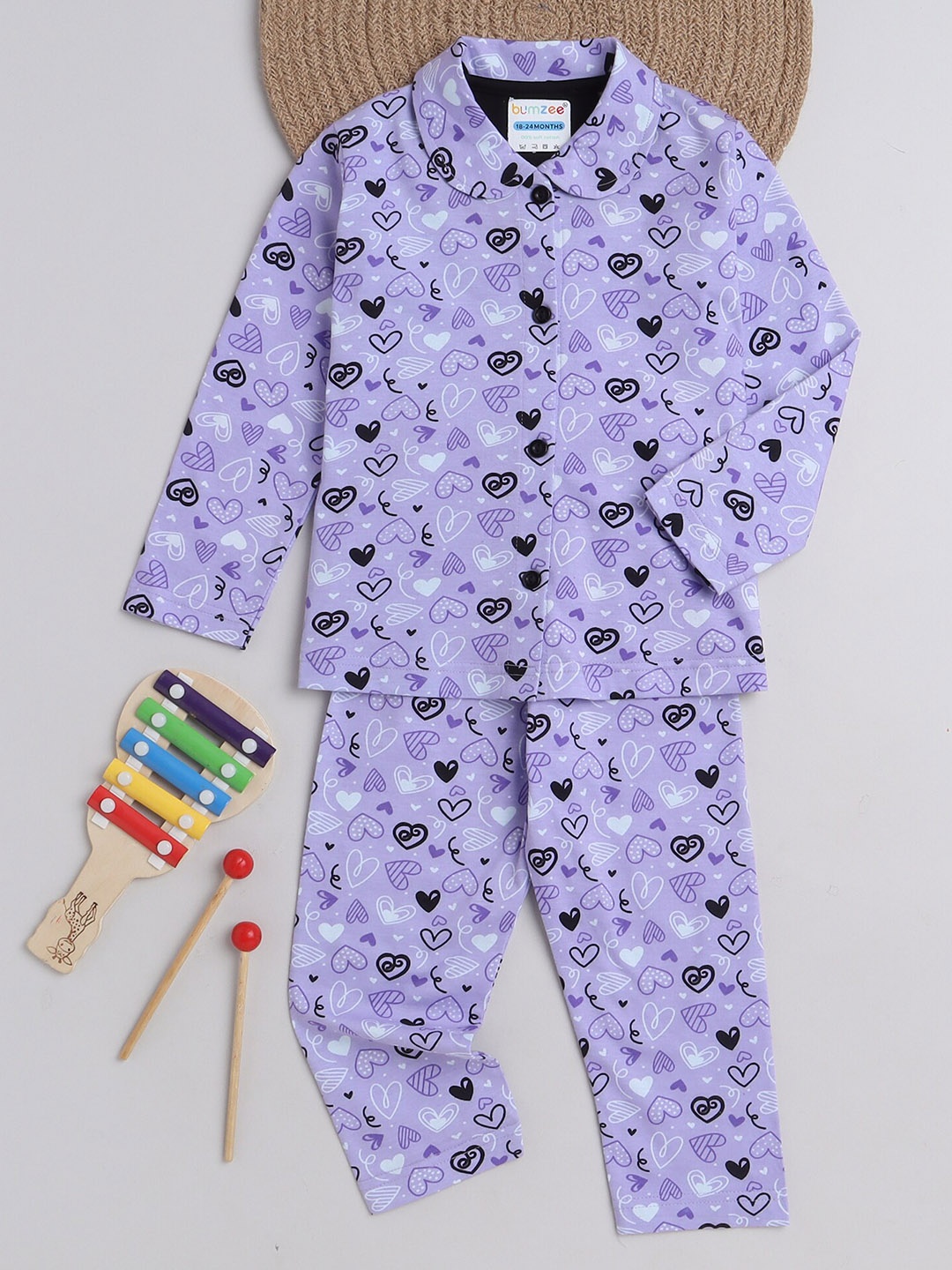 

BUMZEE Girls Conversational Printed Pure Cotton Night Suit, Lavender