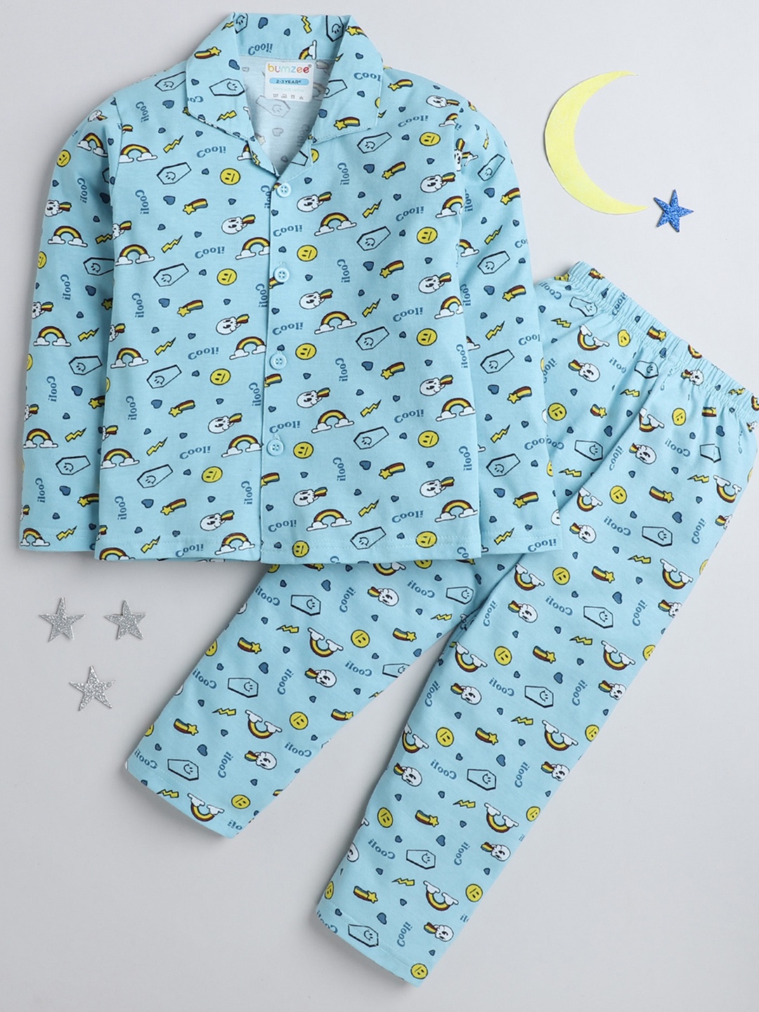 

BUMZEE Boys Conversational Printed Pure Cotton Night Suit, Blue