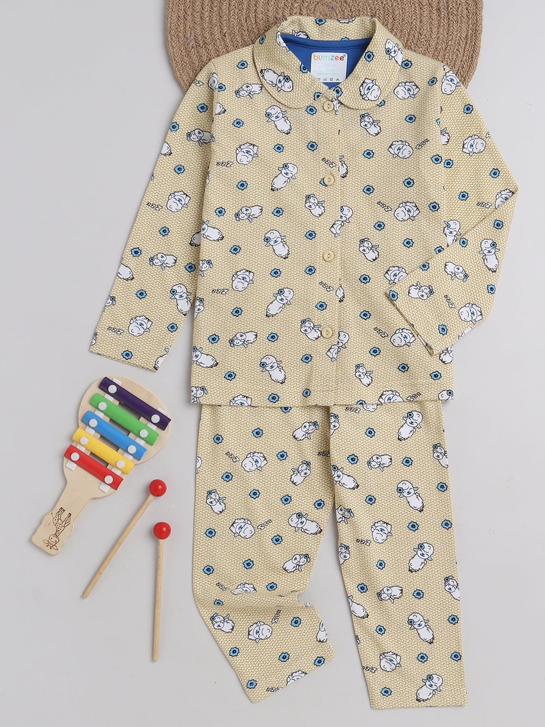 

BUMZEE Girls Conversational Printed Pure Cotton Night Suit, Yellow