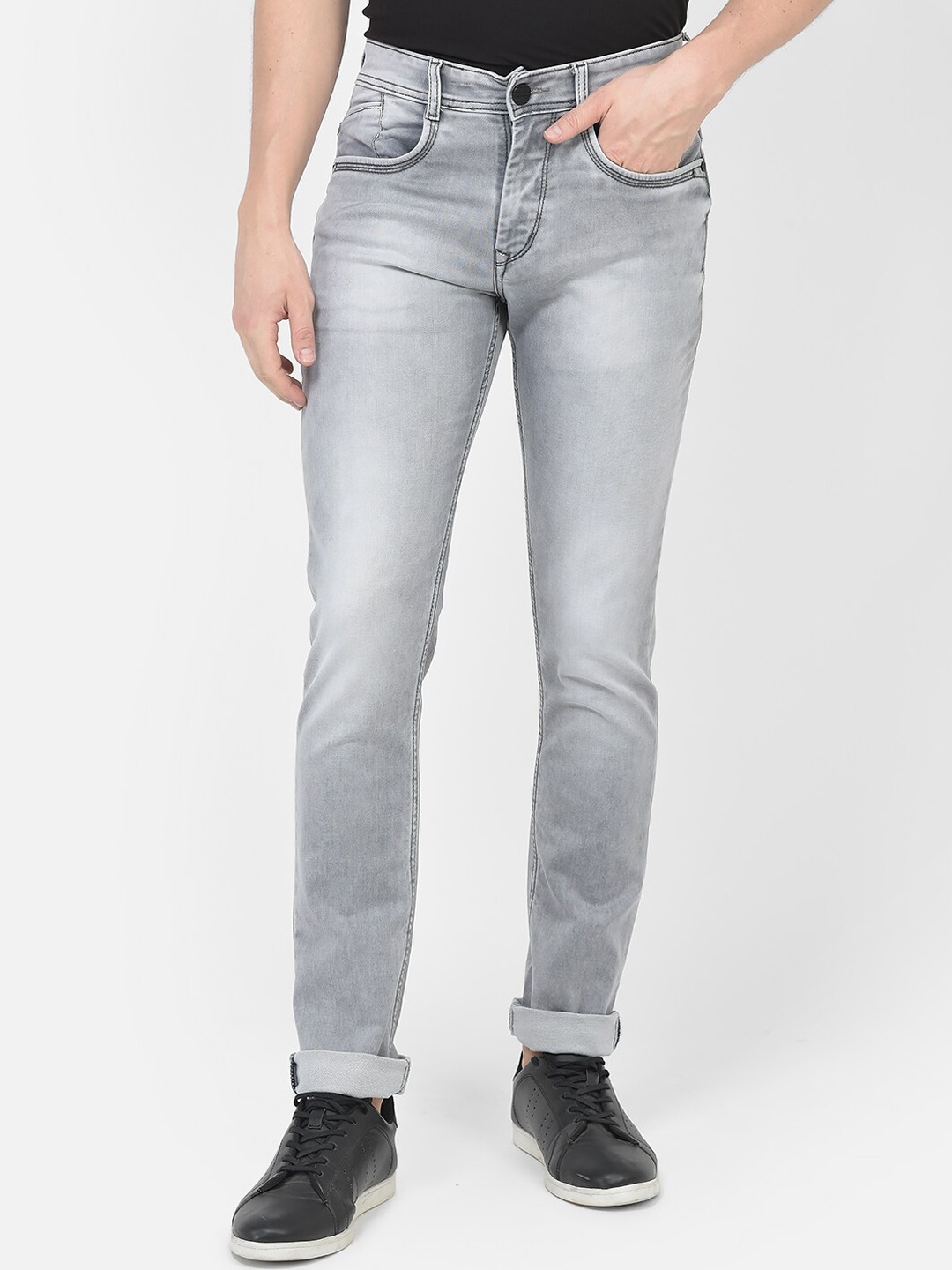

Crimsoune Club Men Mid-Rise Slim Fit Heavy Fade Stretchable Jeans, Grey