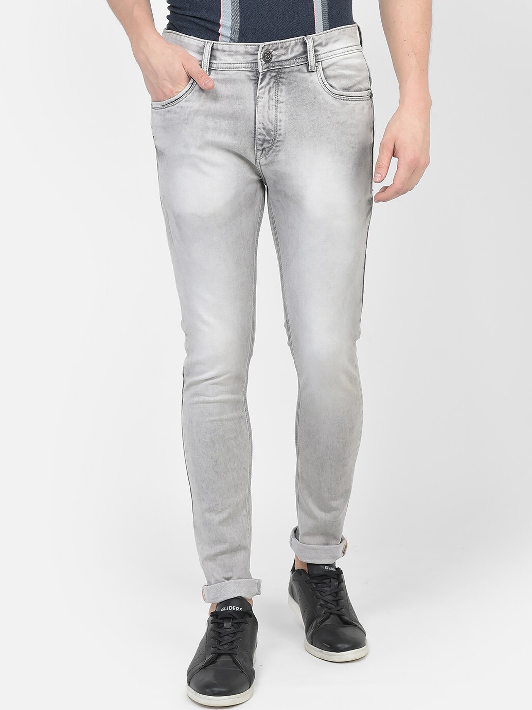 

Crimsoune Club Men Mid-Rise Slim Fit Heavy Fade Stretchable Jeans, Grey