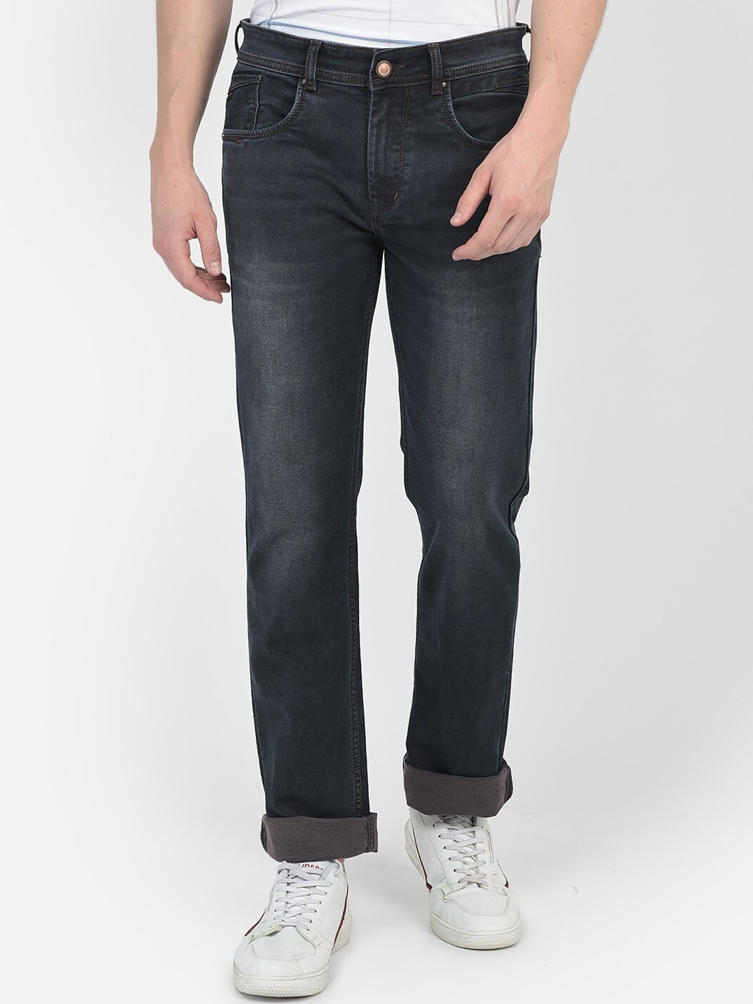 

Crimsoune Club Men Mid-Rise Straight Fit Light Fade Stretchable Jeans, Grey