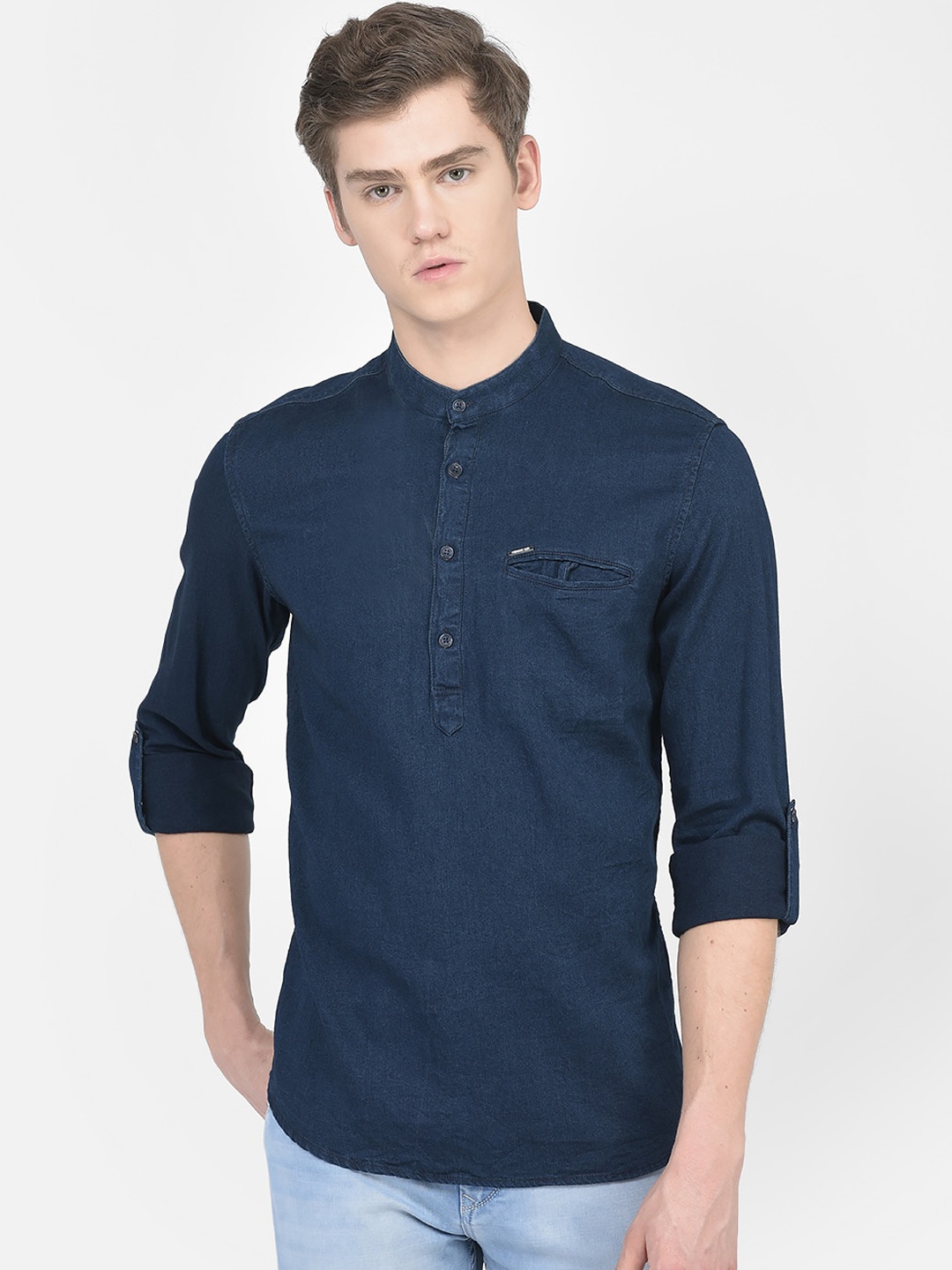 

Crimsoune Club Mandarin Collar Denim Kurta, Navy blue