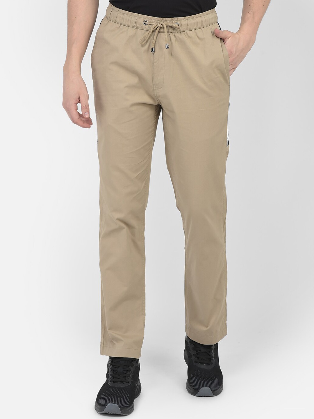 

Crimsoune Club Men Mid Rise Regular Fit Pure Cotton Track Pants, Khaki