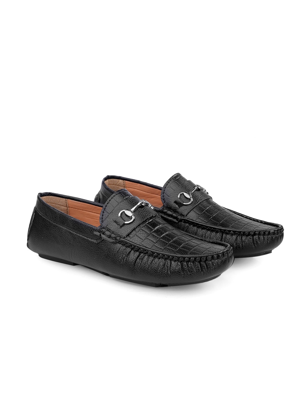 

Bxxy Men Textured Embellished Lightweight Horsebit Loafers, Black