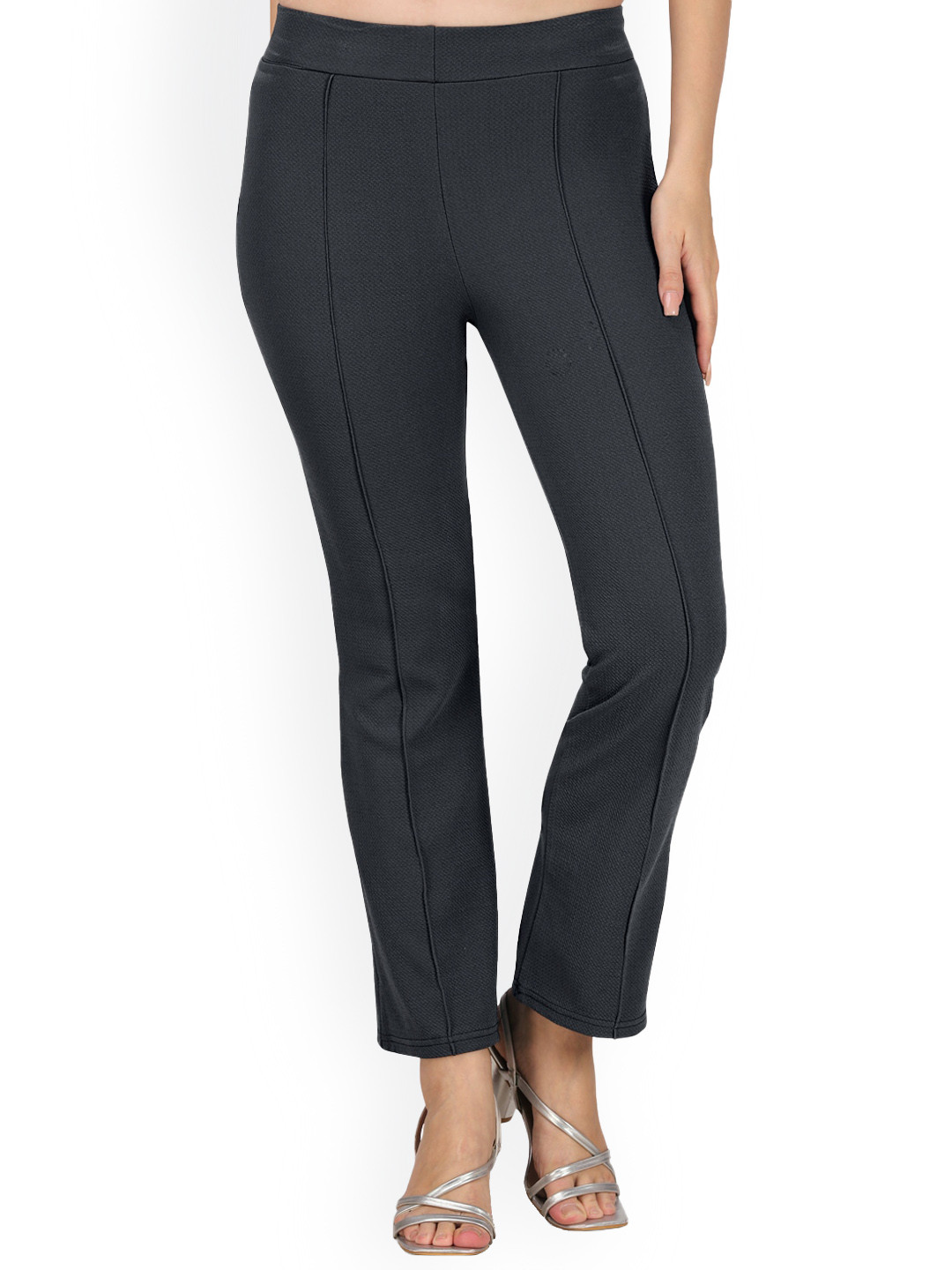 

Ambuja International Women Mid-Rise Regular Fit Trousers, Grey