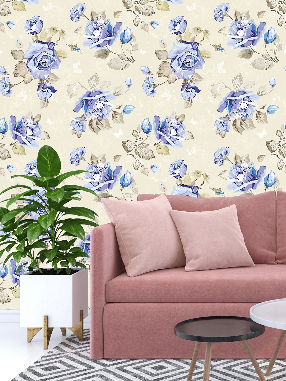 

PAPER PLANE DESIGN Purple & Cream-Colored Floral Printed Waterproof Wallpaper