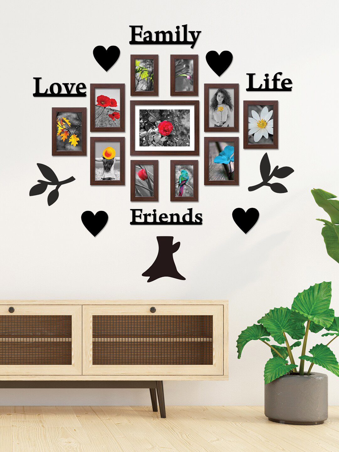 

RANDOM 11-Pcs Brown Photo Frames With Plaque