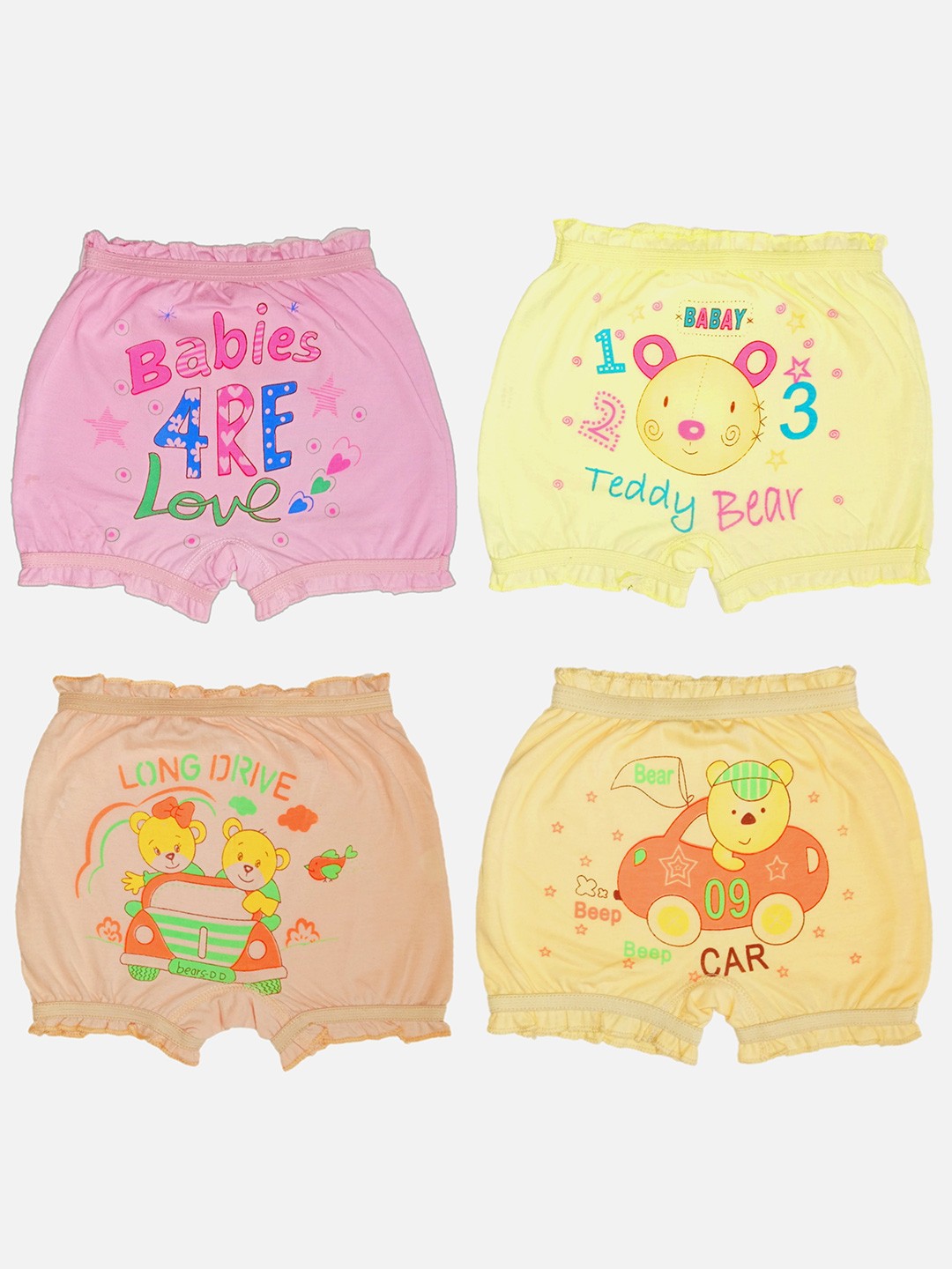 

SKY HEIGHTS Kids Pack Of 4 Typography Printed Pure Cotton Boy Shorts Briefs, Yellow