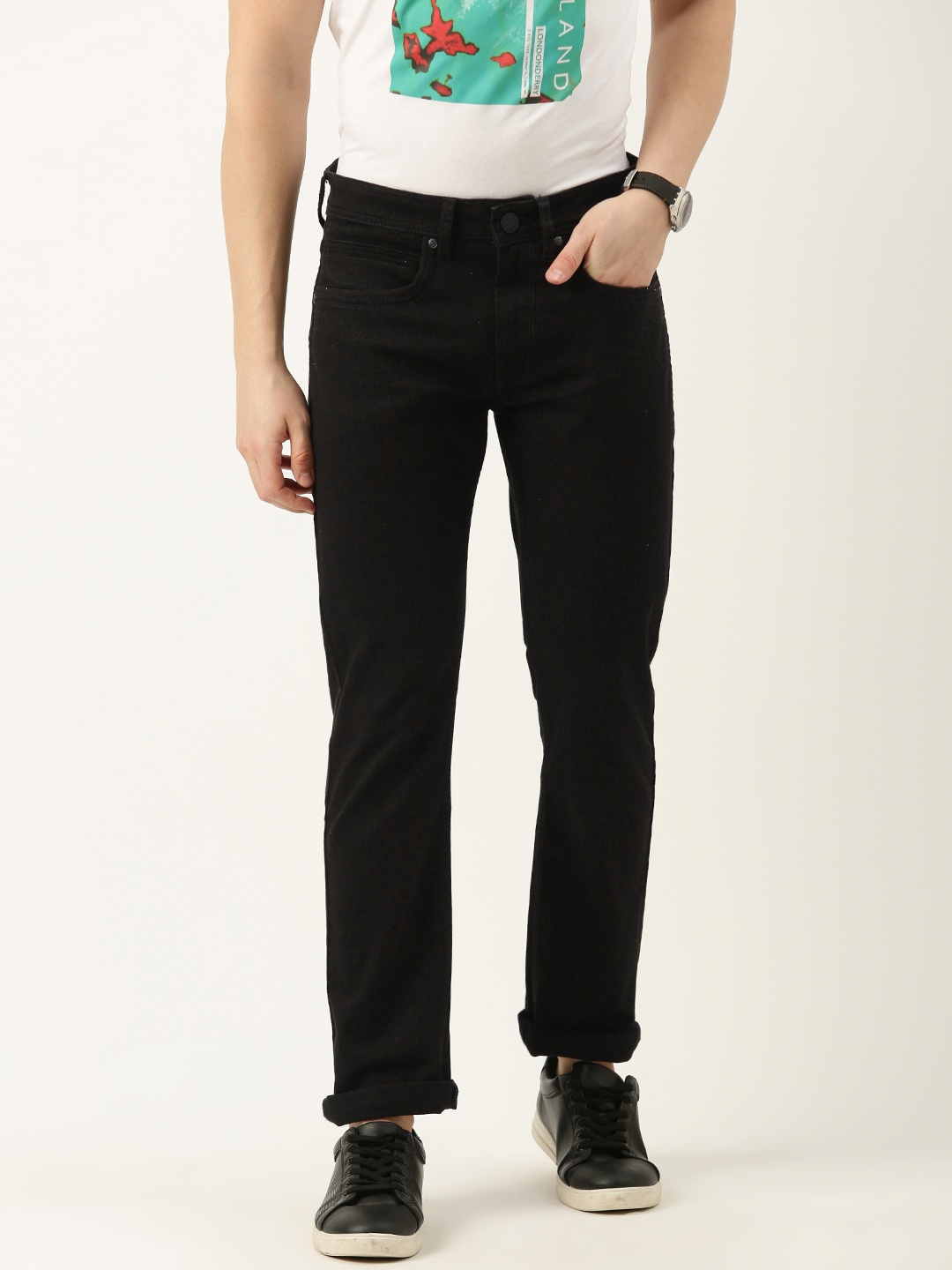 

Peter England Casuals Men Skinny Fit Stretchable Jeans, Black