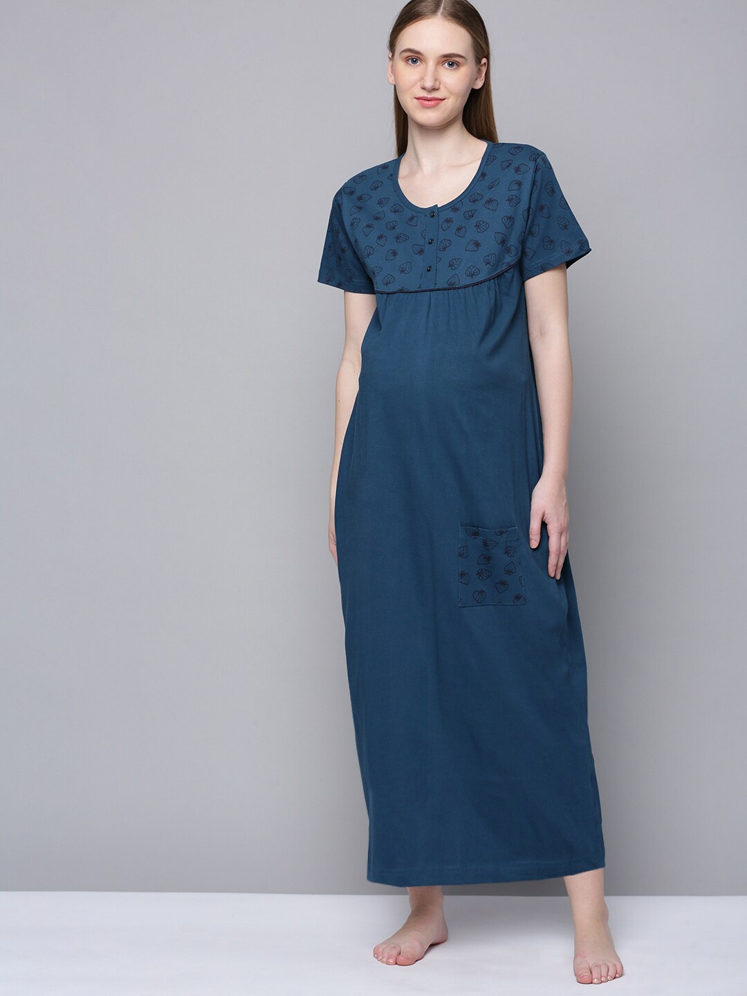 

Kryptic Conversational Printed Pure Cotton Maternity Maxi Nightdress, Teal