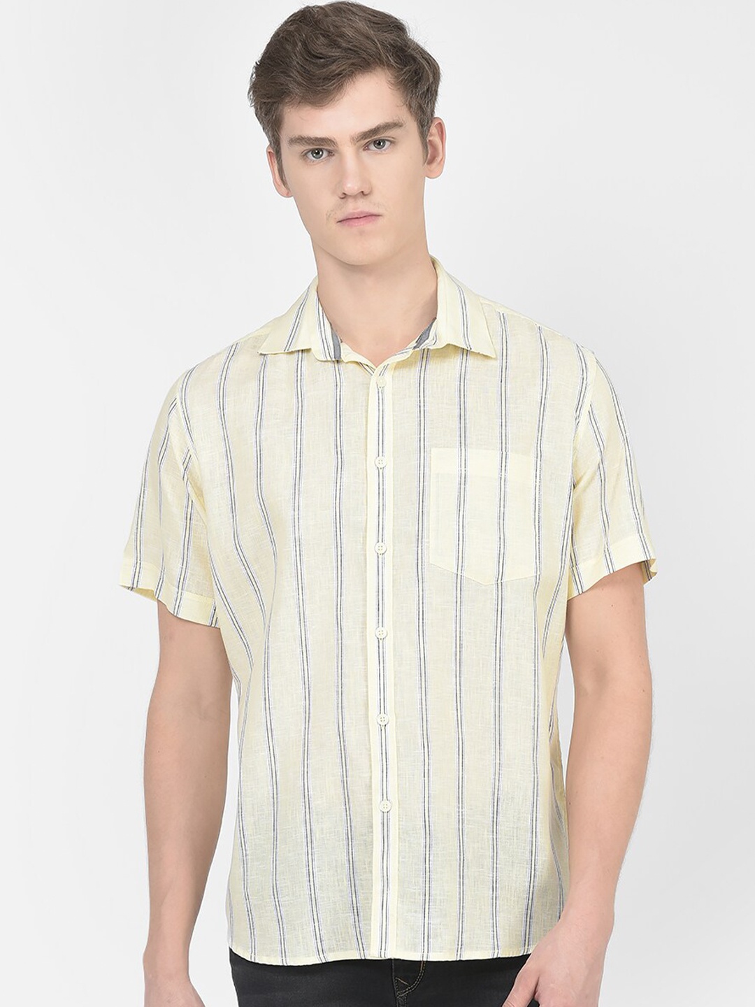 

Crimsoune Club Slim Fit Striped Opaque Casual Shirt, Yellow