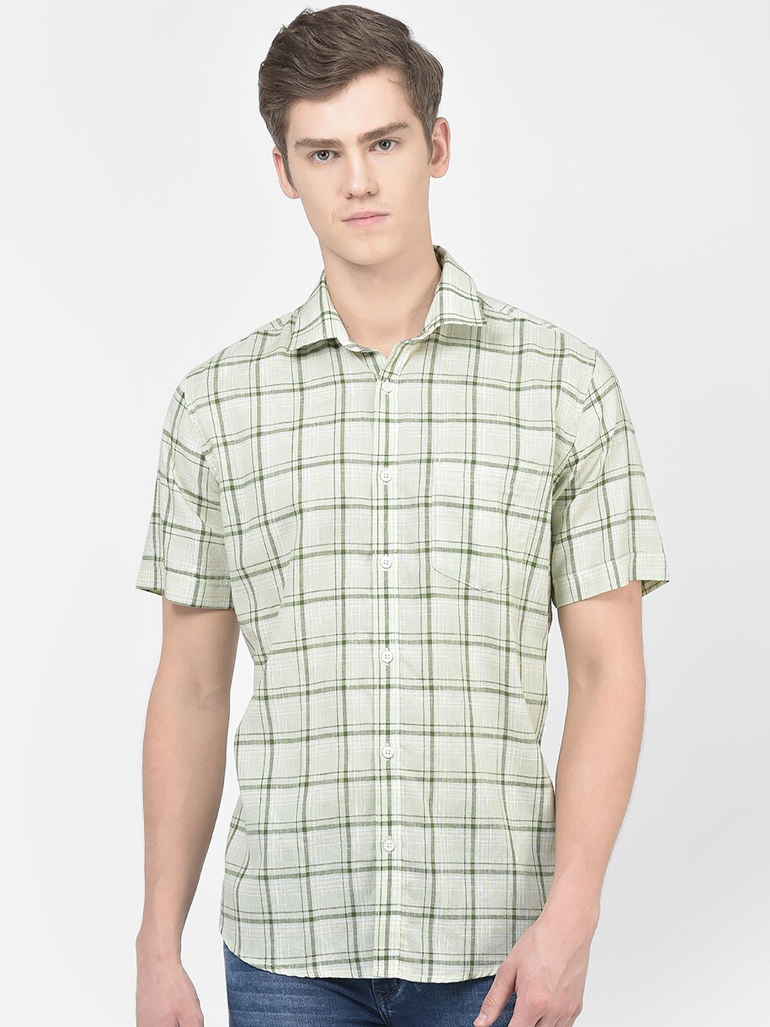 

Crimsoune Club Windowpane Checked Slim Fit Casual Shirt, Green