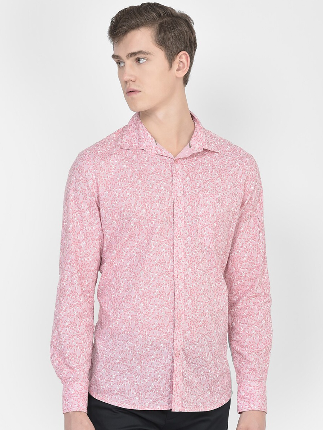 

Crimsoune Club Slim Fit Floral Printed Opaque Casual Pure Cotton Shirt, Pink