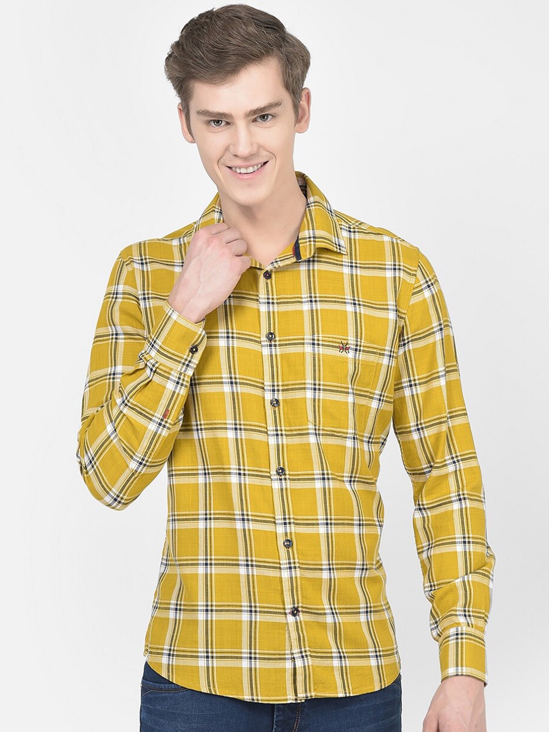 

Crimsoune Club Tartan Checked Slim Fit Casual Shirt, Mustard