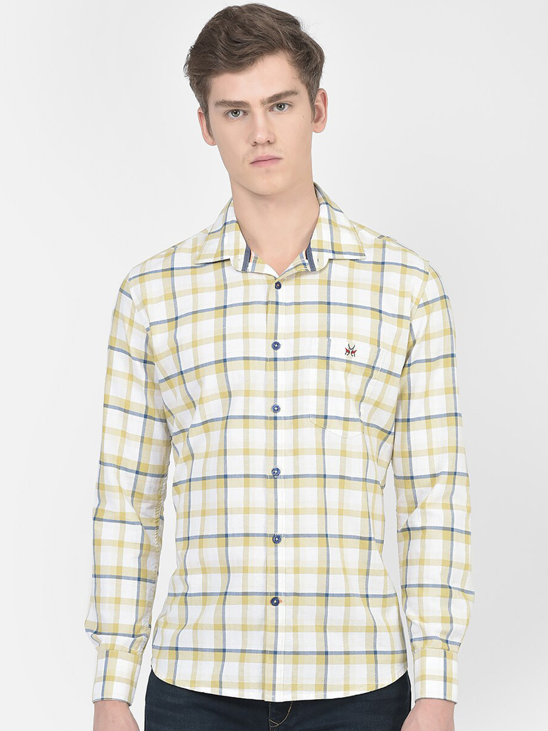 

Crimsoune Club Checked Slim Fit Pure Cotton Casual Shirt, White
