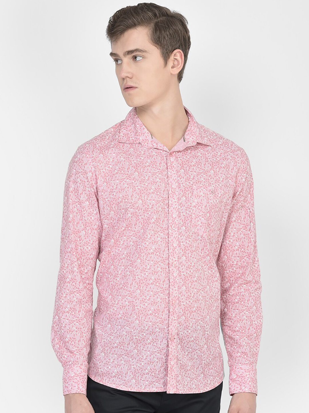 

Crimsoune Club Slim Fit Floral Printed Opaque Casual Shirt, Pink