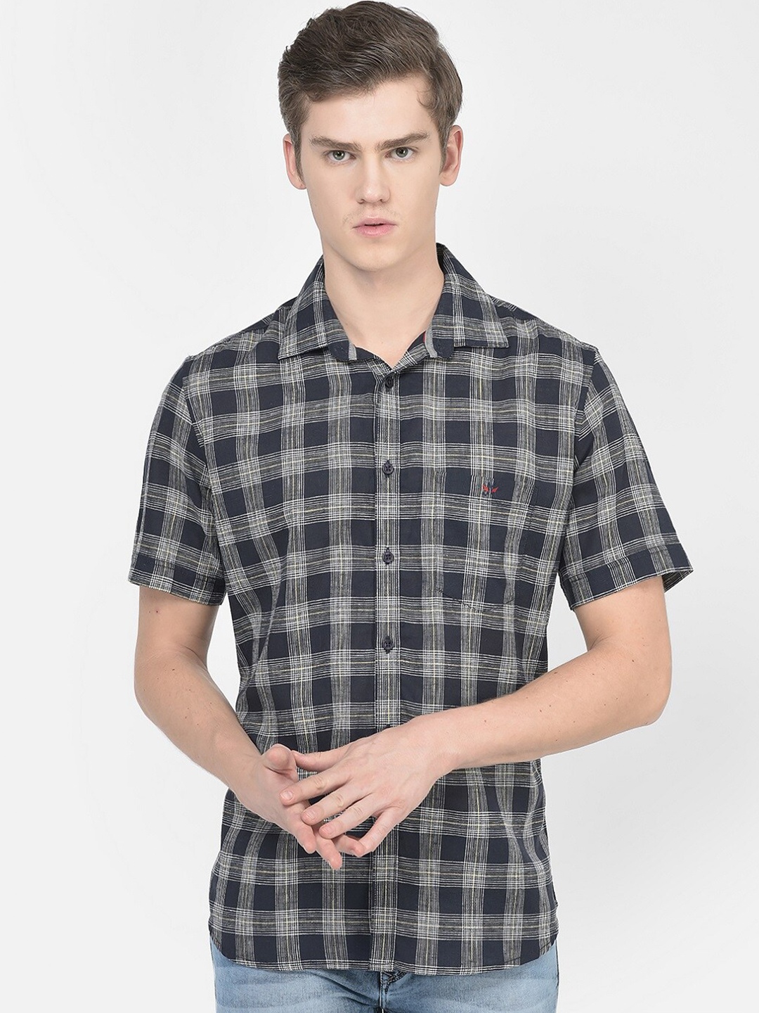 

Crimsoune Club Checked Slim Fit Casual Shirt, Navy blue