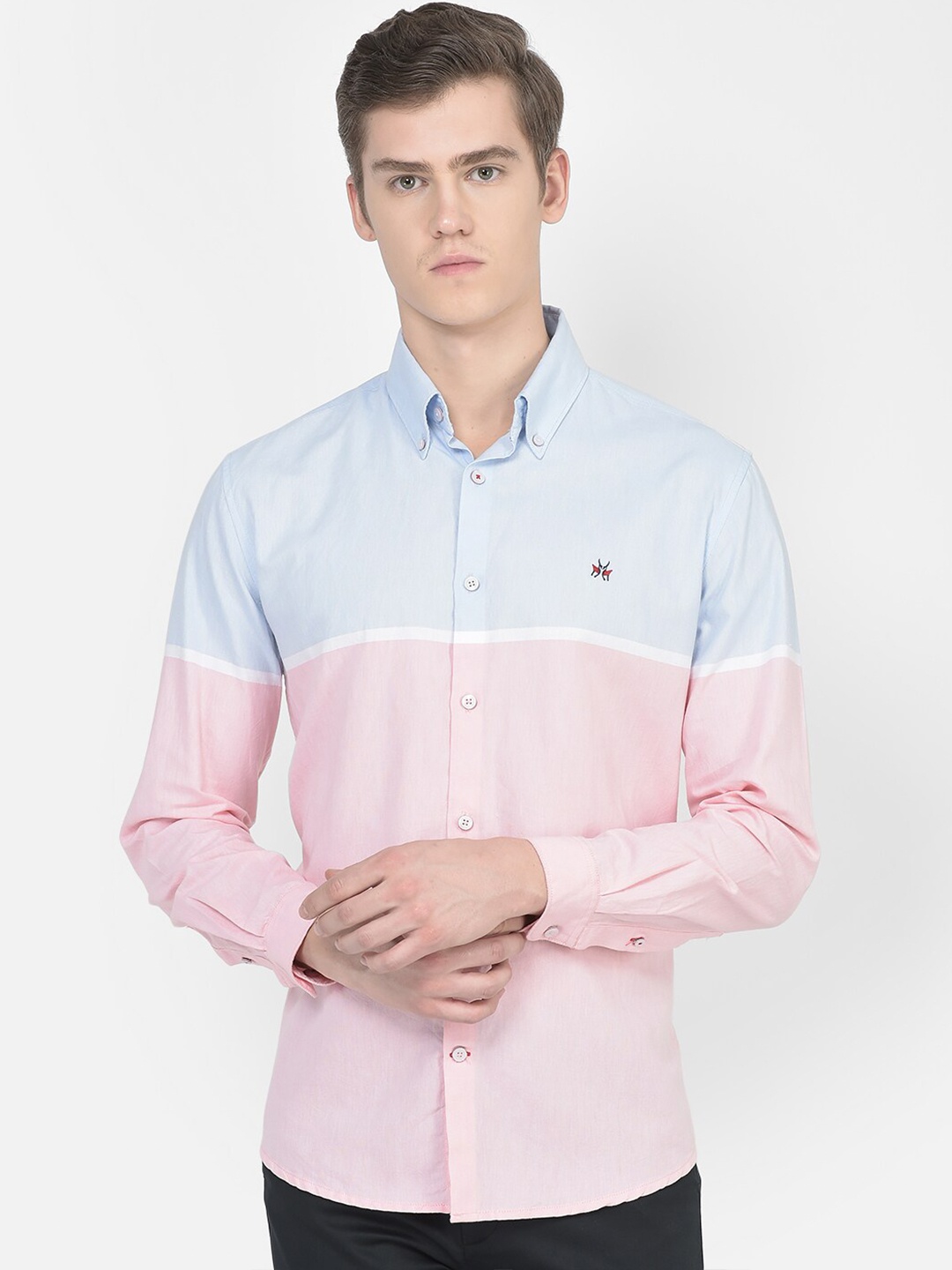 

Crimsoune Club Colourblocked Slim Fit Pure Cotton Casual Shirt, Pink