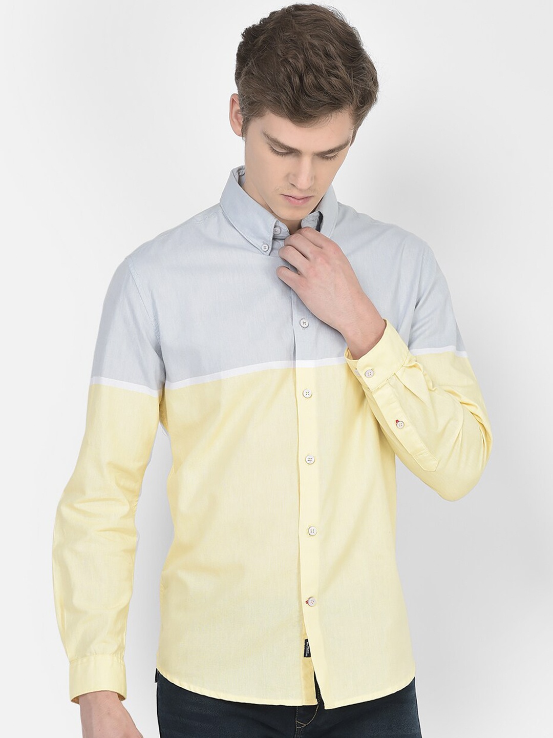

Crimsoune Club Slim Fit Colourblocked Opaque Casual Shirt, Yellow