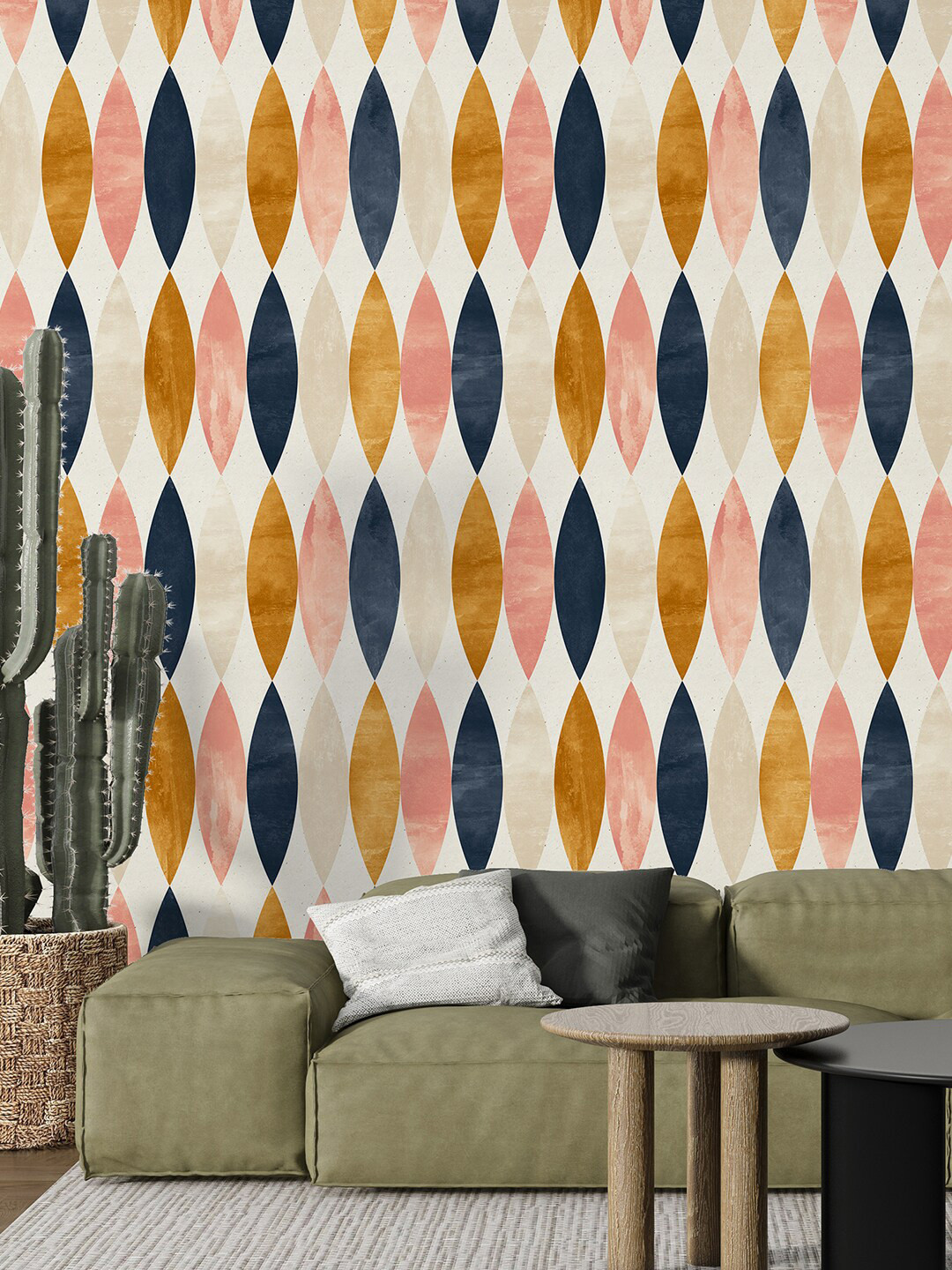 

PAPER PLANE DESIGN Orange-Colored & Pink Geometric Printed Wallpaper, Off white