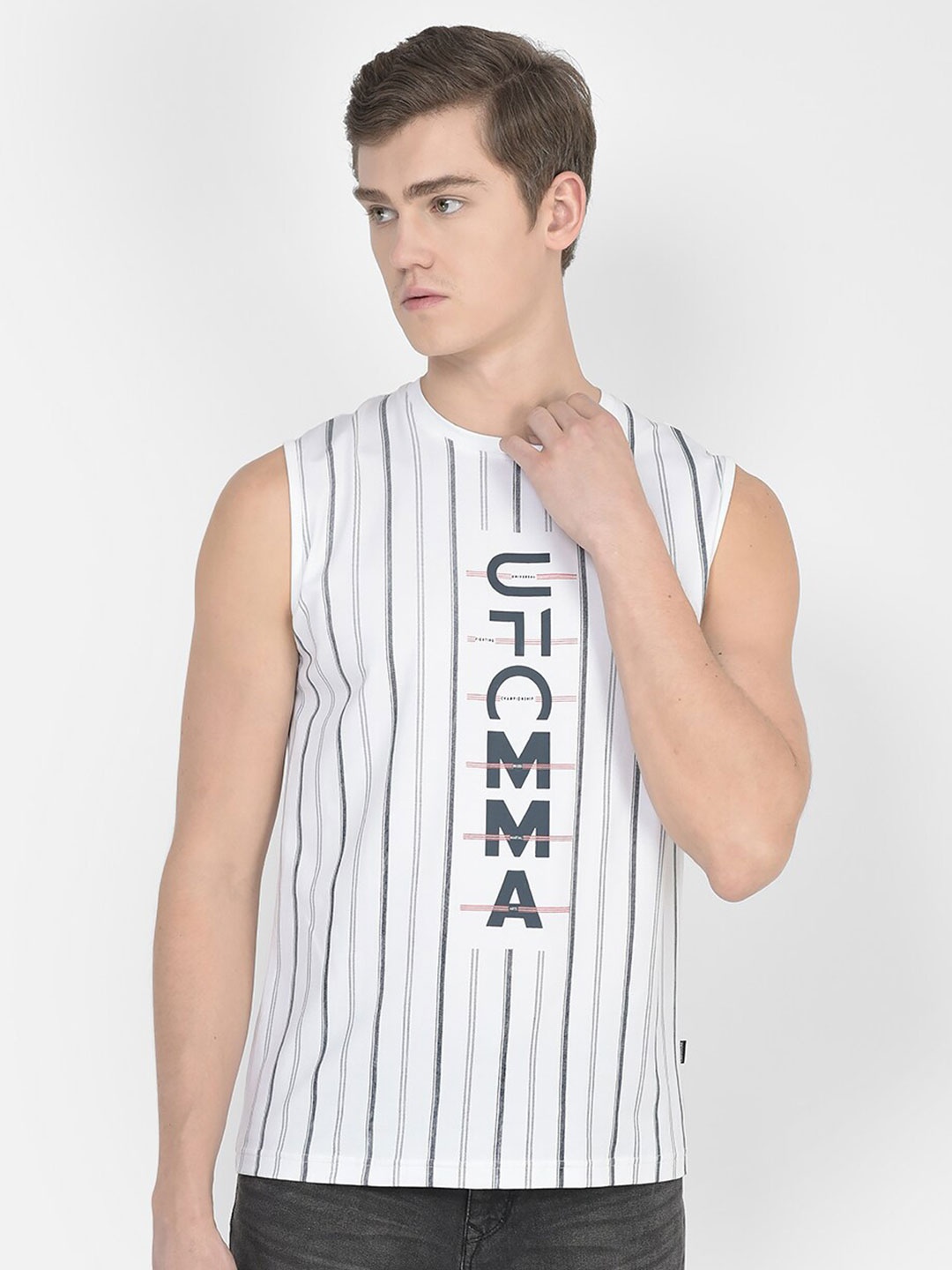 

Crimsoune Club Striped Sleeveless Pure Cotton T-shirt, White