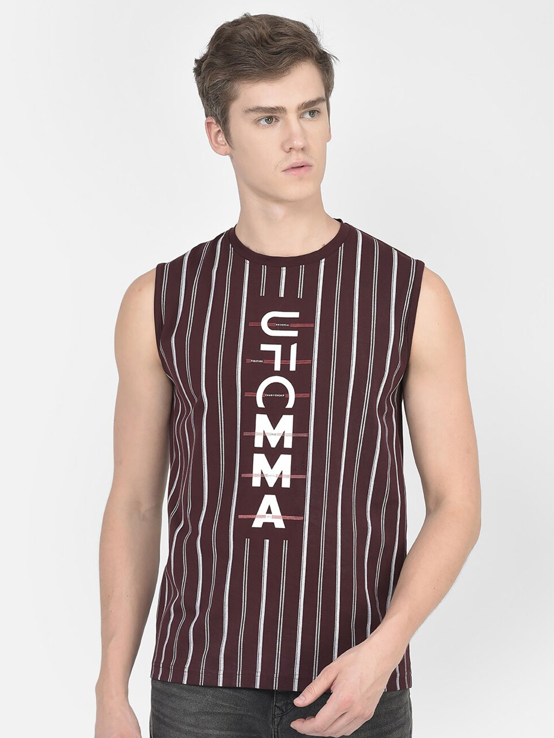 

Crimsoune Club Striped Sleeveless Pure Cotton T-shirt, Purple