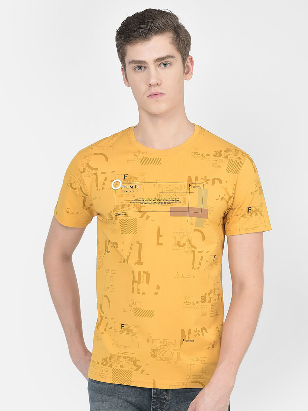 

Crimsoune Club Graphic Printed Casual T-shirt, Mustard