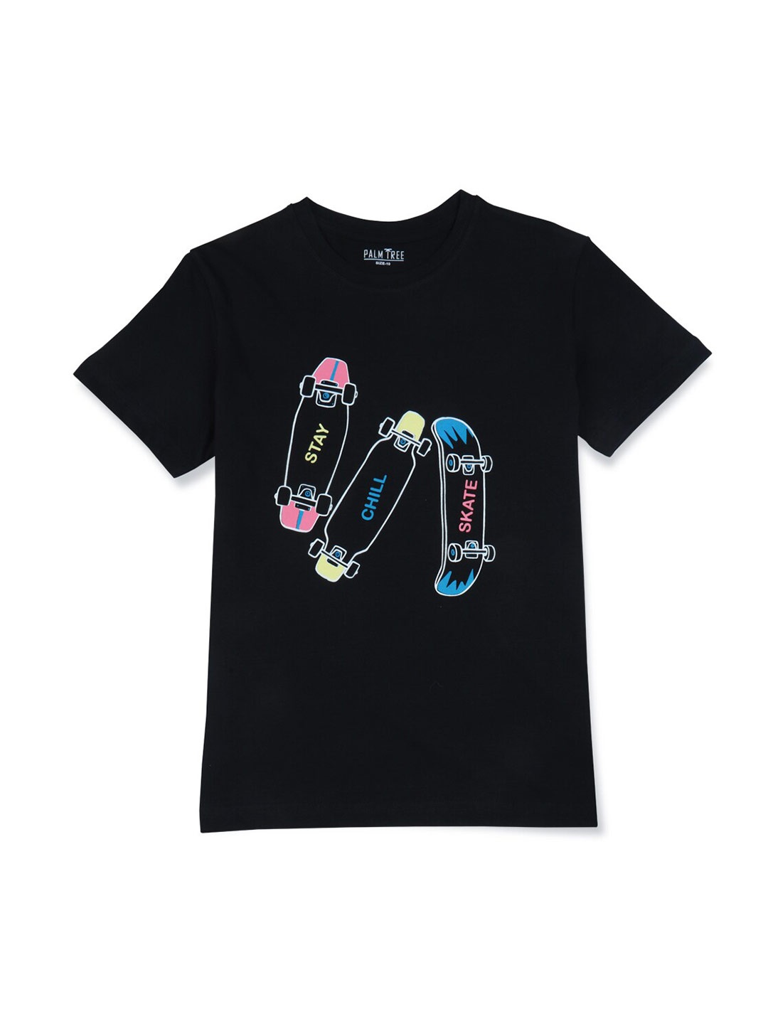

Palm Tree Boys Graphic Printed Cotton T-shirt, Black